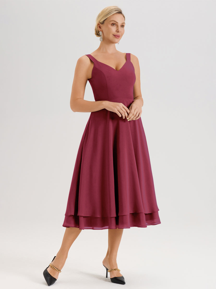 Cicinia Rose Cannelle Ensemble 2 Pièces Élégant Pour Mère De La Mariée Mi-Longue À Décolleté En V En Mousseline Et Dentelle