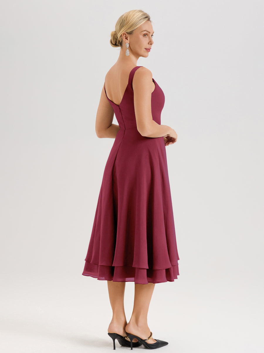 Cicinia Rose Cannelle Ensemble 2 Pièces Élégant Pour Mère De La Mariée Mi-Longue À Décolleté En V En Mousseline Et Dentelle