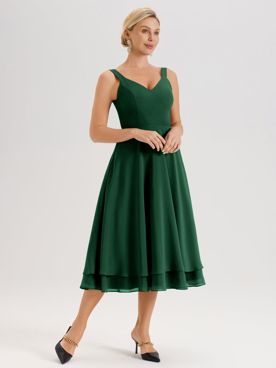 Cicinia Vert Foncé Ensemble 2 Pièces Élégant Pour Mère De La Mariée Mi-Longue À Décolleté En V En Mousseline Et Dentelle