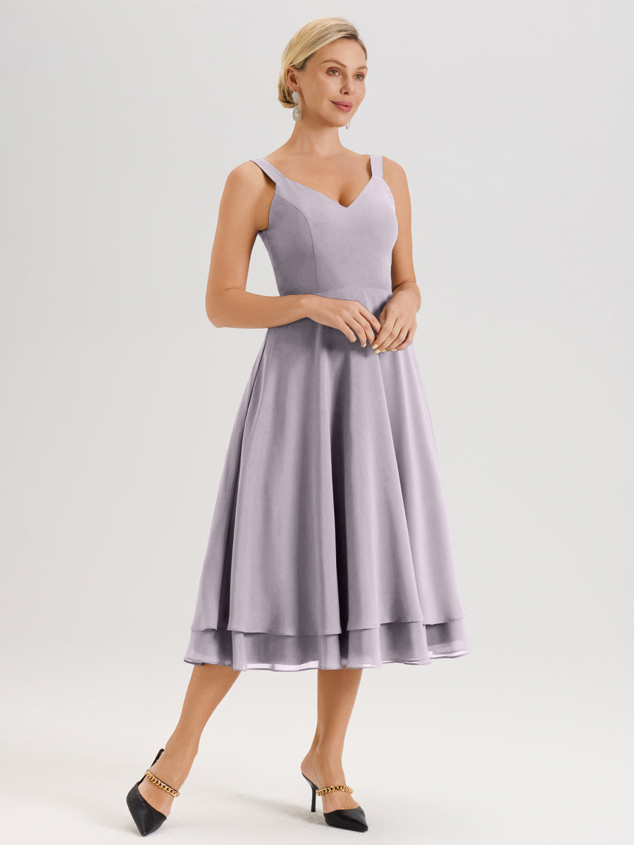Cicinia Crépuscule Ensemble 2 Pièces Élégant Pour Mère De La Mariée Mi-Longue À Décolleté En V En Mousseline Et Dentelle