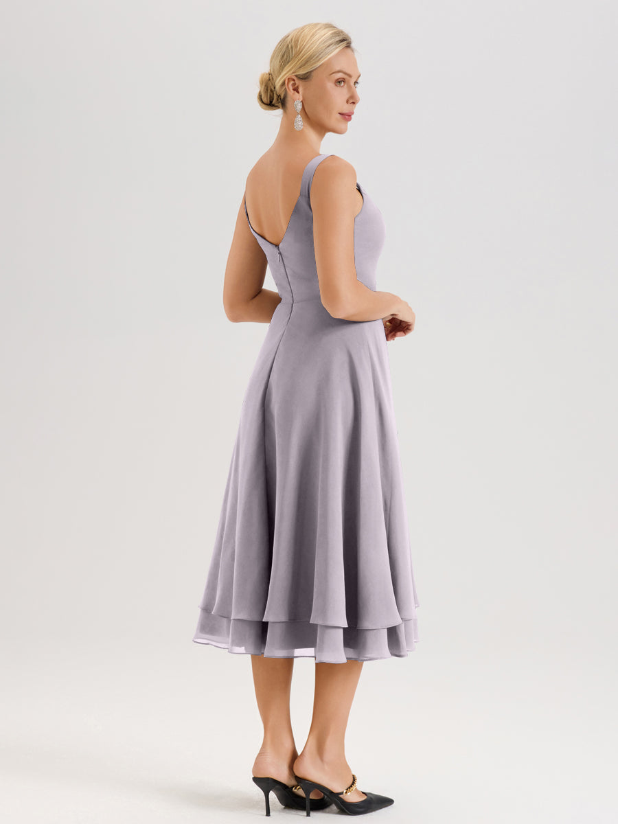 Cicinia Crépuscule Ensemble 2 Pièces Élégant Pour Mère De La Mariée Mi-Longue À Décolleté En V En Mousseline Et Dentelle