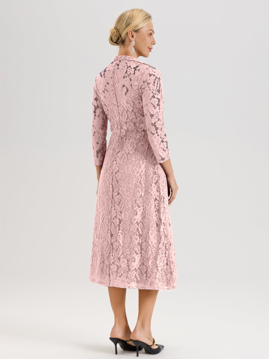 Cicinia Rose Poudré Ensemble 2 Pièces Élégant Pour Mère De La Mariée Mi-Longue À Décolleté En V En Mousseline Et Dentelle