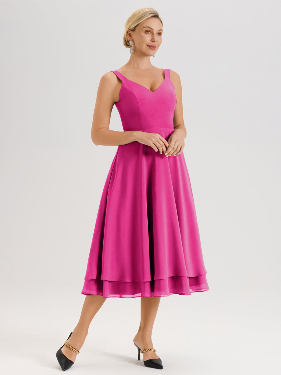 Cicinia Fuchsia Ensemble 2 Pièces Élégant Pour Mère De La Mariée Mi-Longue À Décolleté En V En Mousseline Et Dentelle