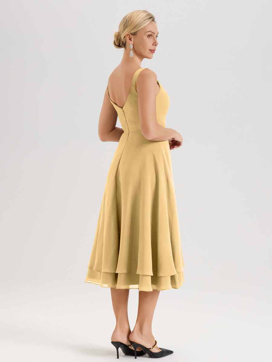 Cicinia Or Ensemble 2 Pièces Élégant Pour Mère De La Mariée Mi-Longue À Décolleté En V En Mousseline Et Dentelle
