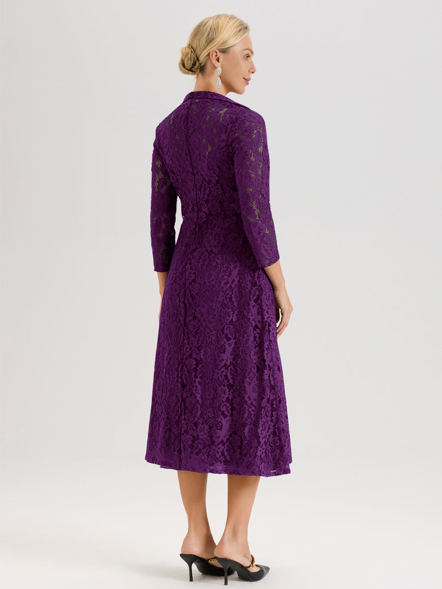 Cicinia Raisin Ensemble 2 Pièces Élégant Pour Mère De La Mariée Mi-Longue À Décolleté En V En Mousseline Et Dentelle