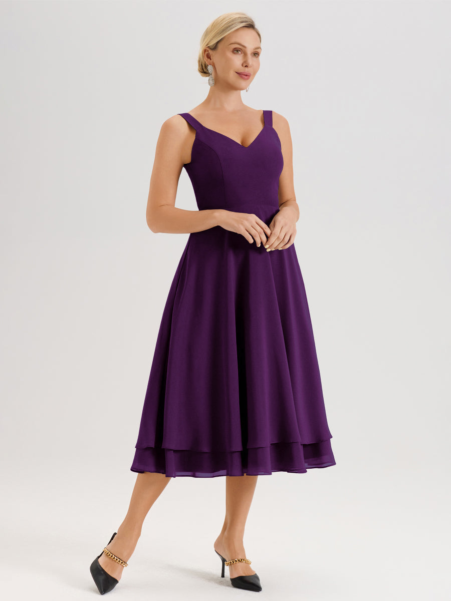 Cicinia Raisin Ensemble 2 Pièces Élégant Pour Mère De La Mariée Mi-Longue À Décolleté En V En Mousseline Et Dentelle