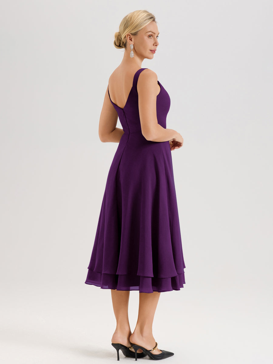 Cicinia Raisin Ensemble 2 Pièces Élégant Pour Mère De La Mariée Mi-Longue À Décolleté En V En Mousseline Et Dentelle