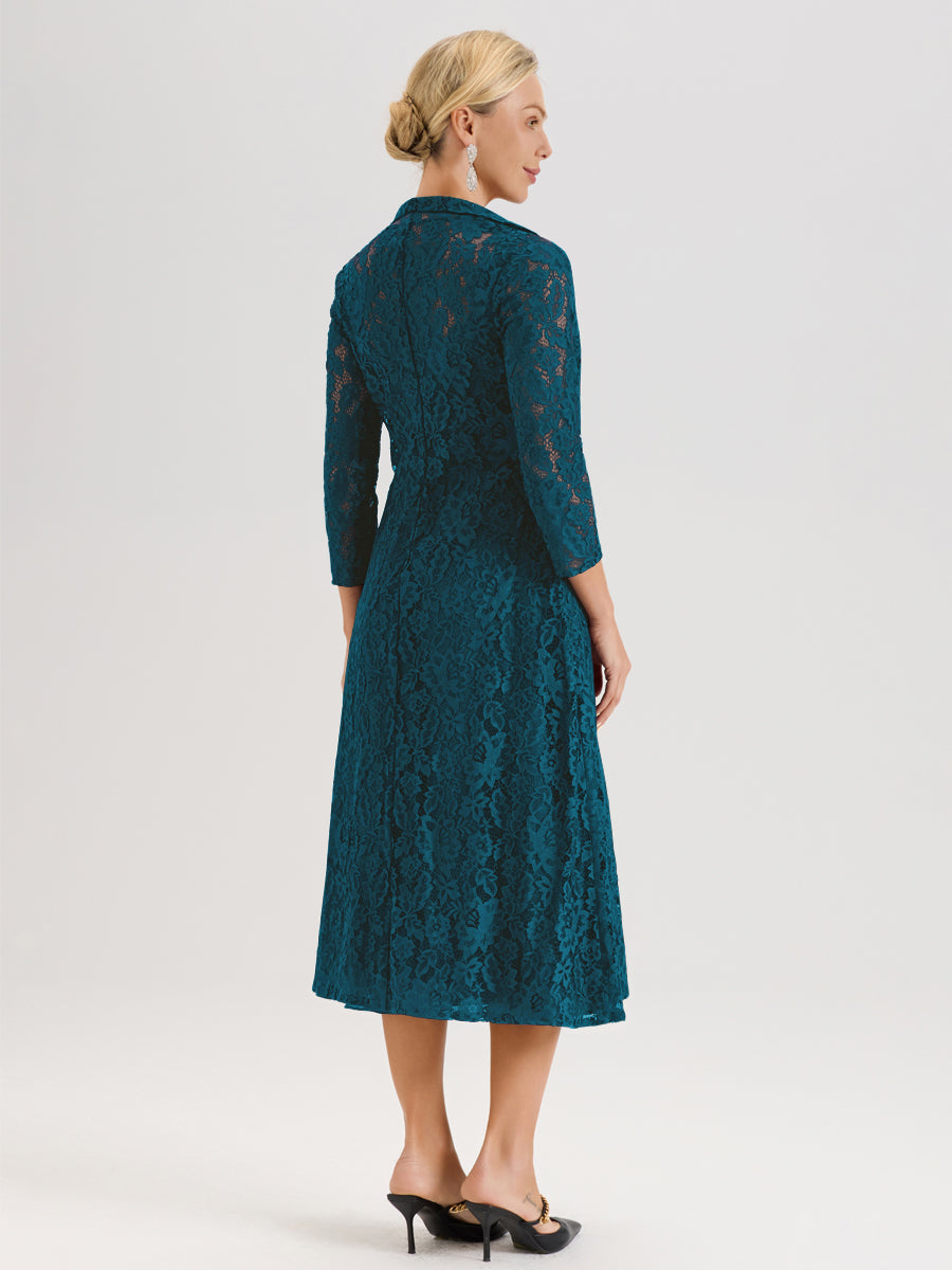 Cicinia Bleu Encre Ensemble 2 Pièces Élégant Pour Mère De La Mariée Mi-Longue À Décolleté En V En Mousseline Et Dentelle