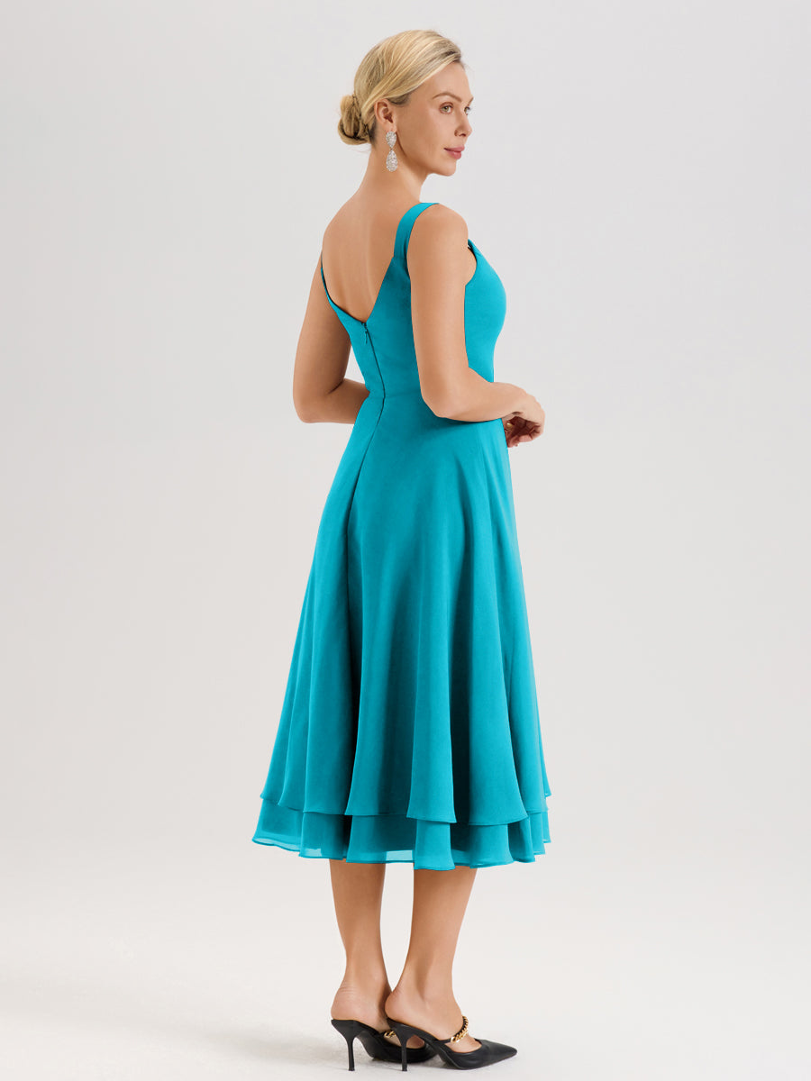 Cicinia Jade Ensemble 2 Pièces Élégant Pour Mère De La Mariée Mi-Longue À Décolleté En V En Mousseline Et Dentelle