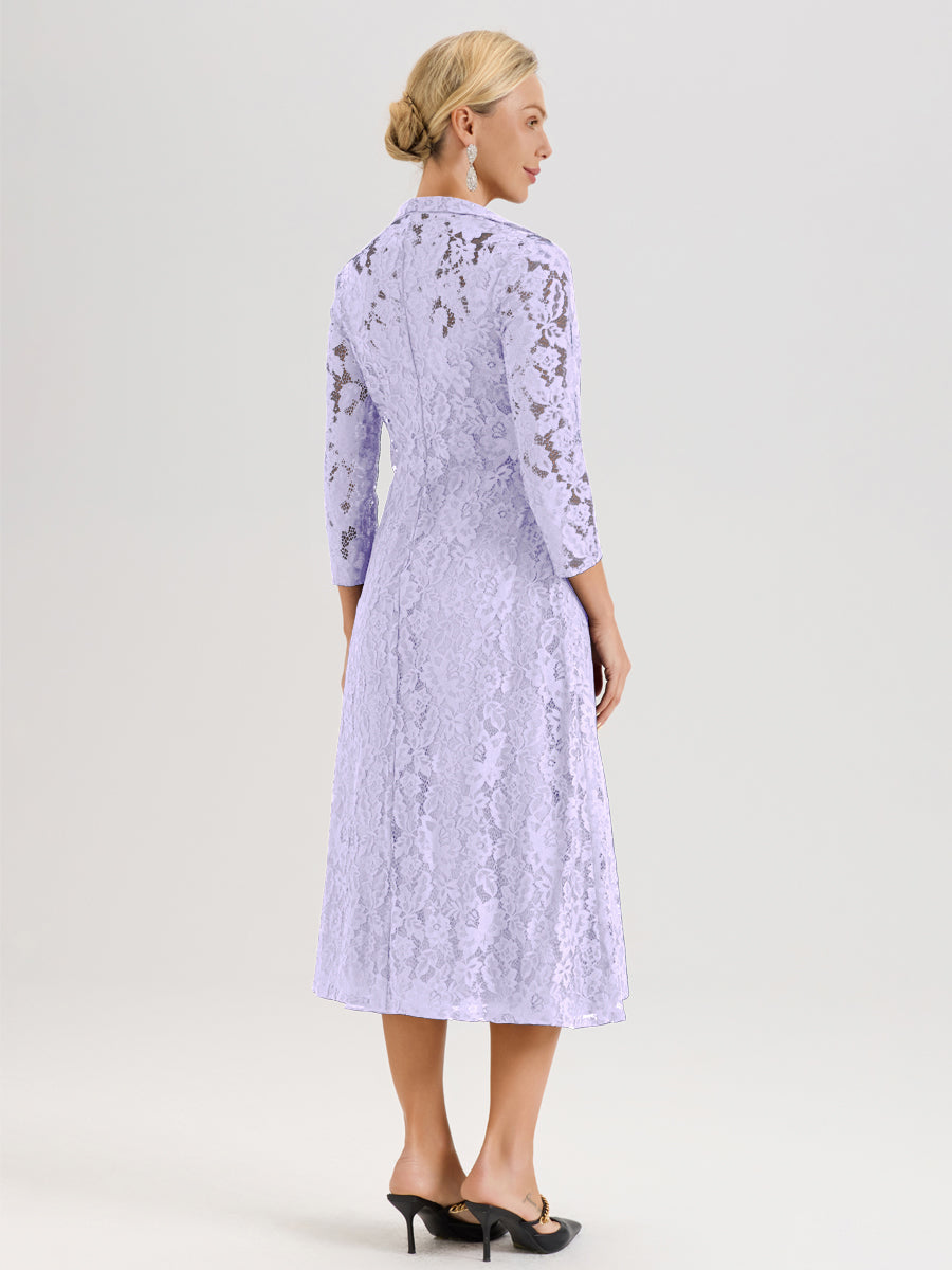 Cicinia Lilas Ensemble 2 Pièces Élégant Pour Mère De La Mariée Mi-Longue À Décolleté En V En Mousseline Et Dentelle