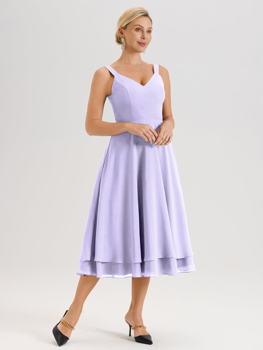 Cicinia Lilas Ensemble 2 Pièces Élégant Pour Mère De La Mariée Mi-Longue À Décolleté En V En Mousseline Et Dentelle