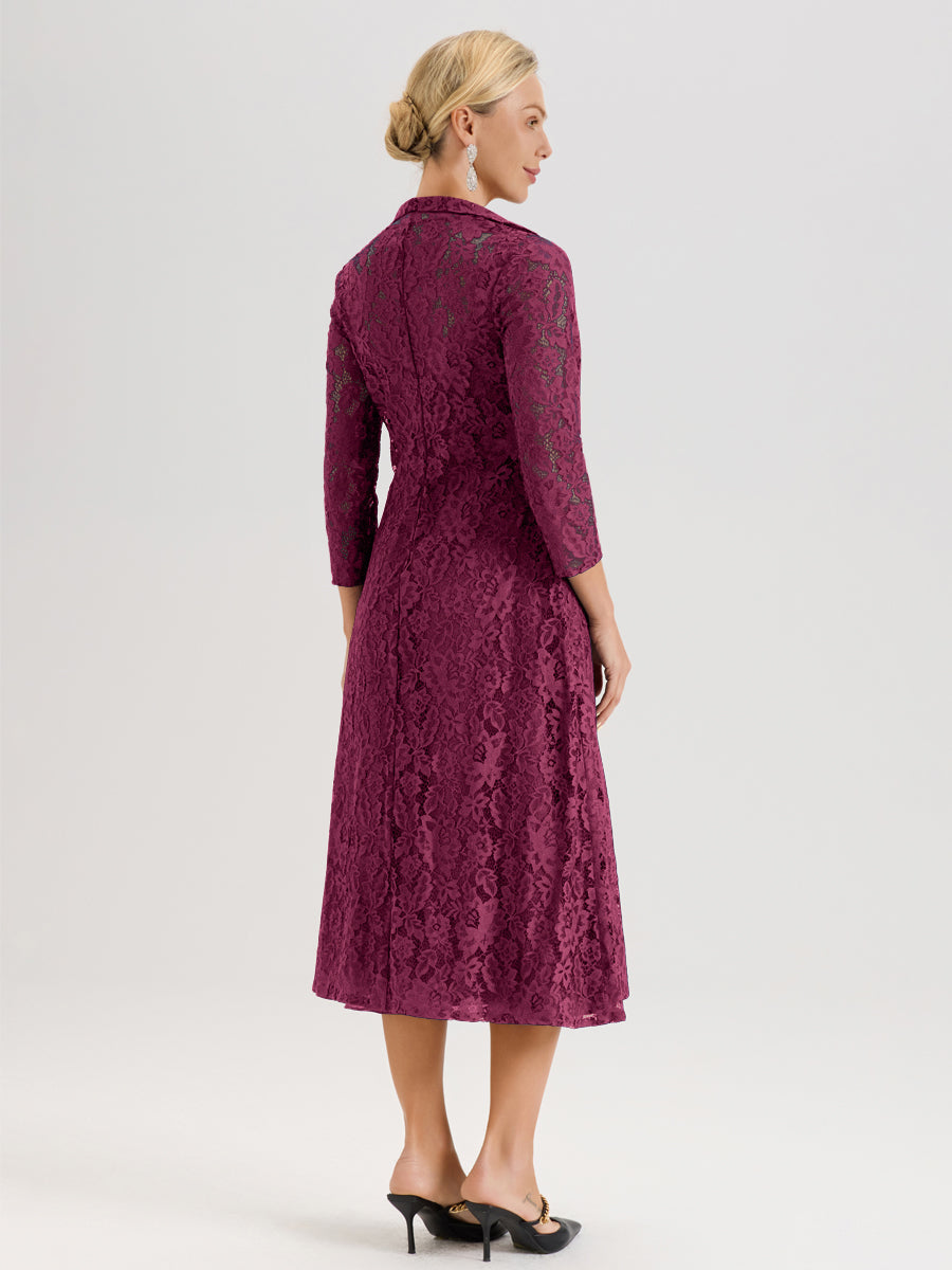 Cicinia Mûre Ensemble 2 Pièces Élégant Pour Mère De La Mariée Mi-Longue À Décolleté En V En Mousseline Et Dentelle