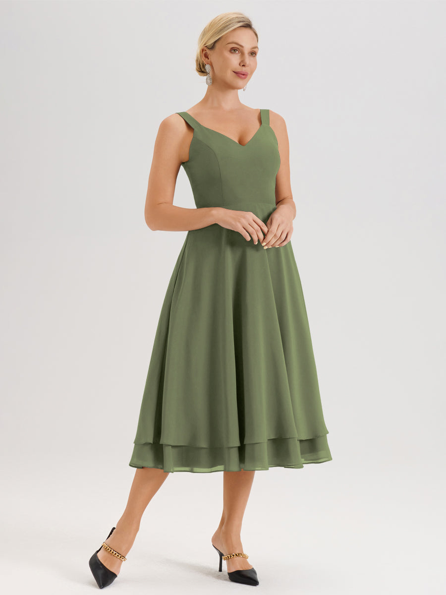 Cicinia Vert Olive Ensemble 2 Pièces Élégant Pour Mère De La Mariée Mi-Longue À Décolleté En V En Mousseline Et Dentelle