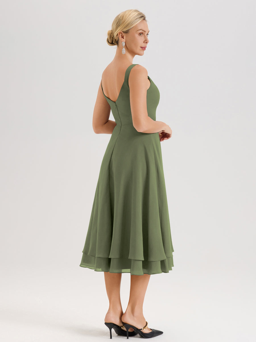 Cicinia Vert Olive Ensemble 2 Pièces Élégant Pour Mère De La Mariée Mi-Longue À Décolleté En V En Mousseline Et Dentelle