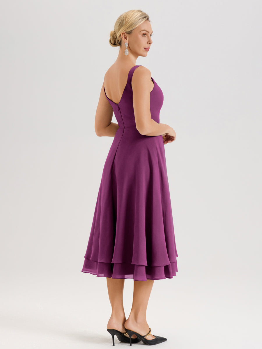 Cicinia Orchidée Ensemble 2 Pièces Élégant Pour Mère De La Mariée Mi-Longue À Décolleté En V En Mousseline Et Dentelle