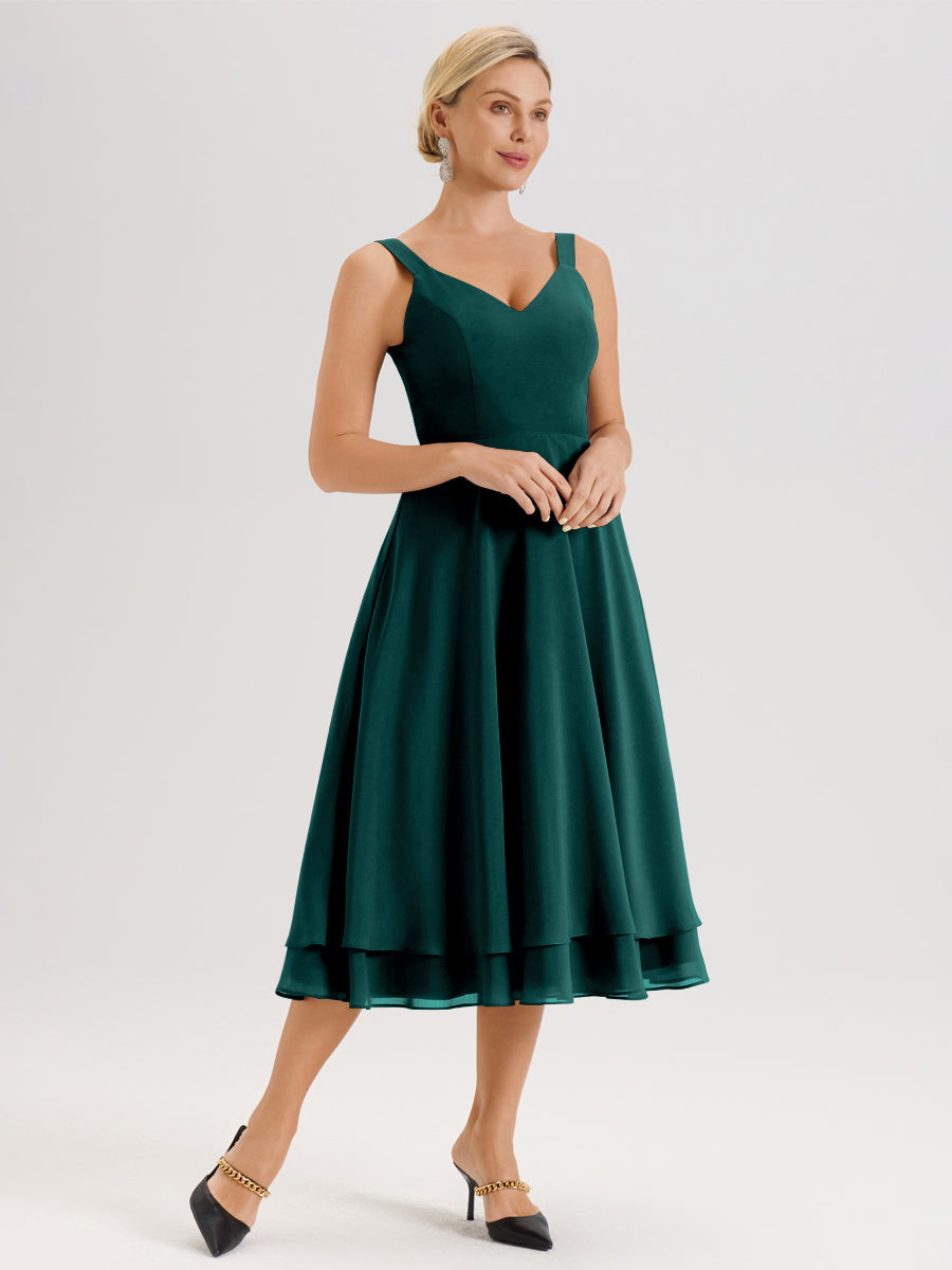 Cicinia Paon Ensemble 2 Pièces Élégant Pour Mère De La Mariée Mi-Longue À Décolleté En V En Mousseline Et Dentelle