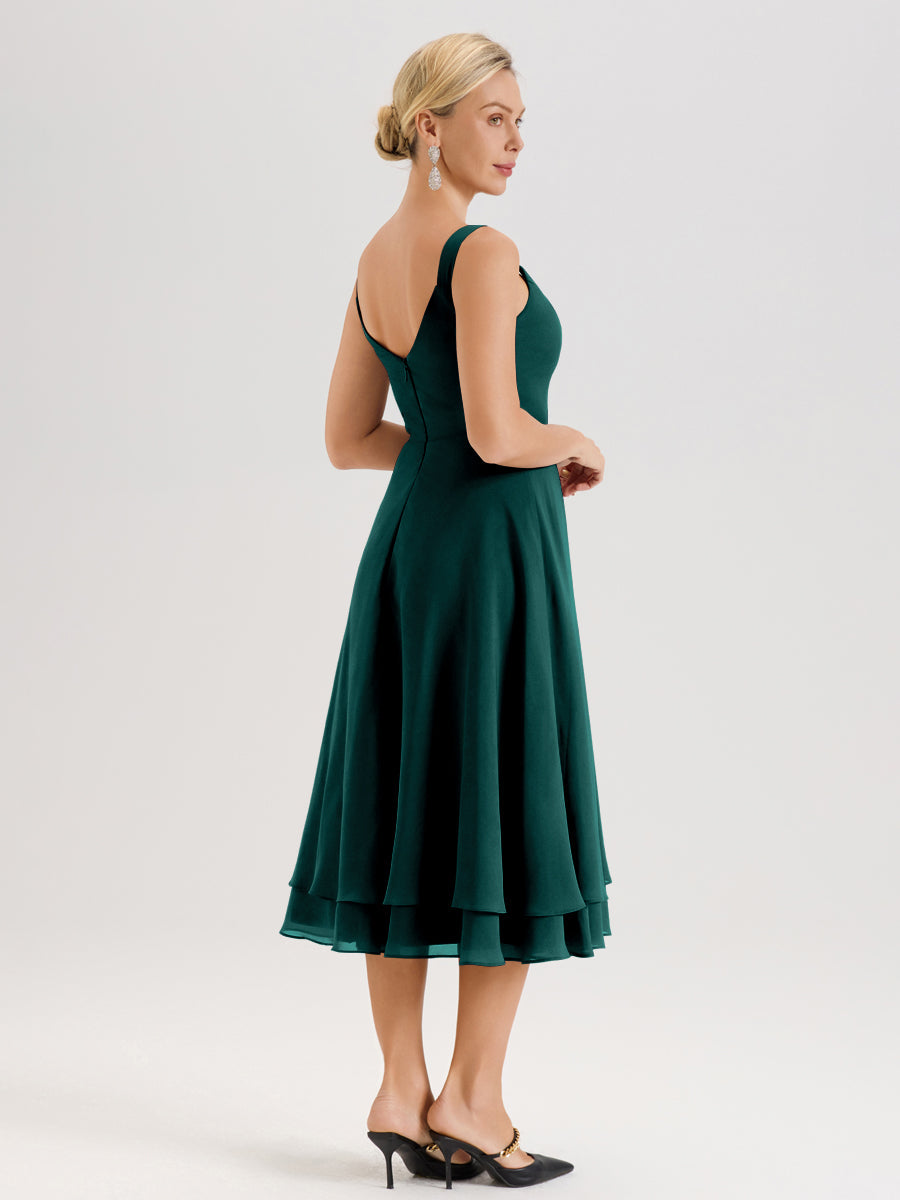 Cicinia Paon Ensemble 2 Pièces Élégant Pour Mère De La Mariée Mi-Longue À Décolleté En V En Mousseline Et Dentelle