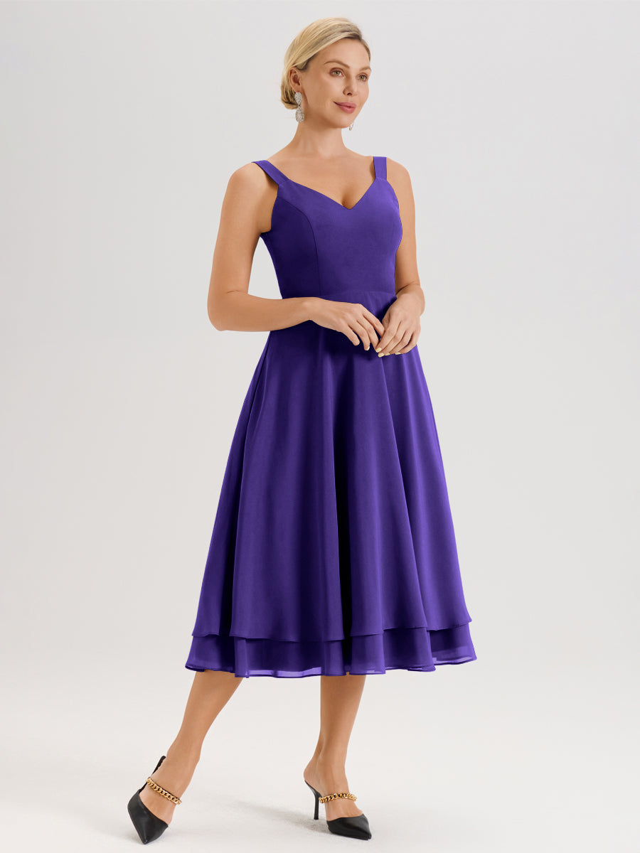 Cicinia Régence Ensemble 2 Pièces Élégant Pour Mère De La Mariée Mi-Longue À Décolleté En V En Mousseline Et Dentelle