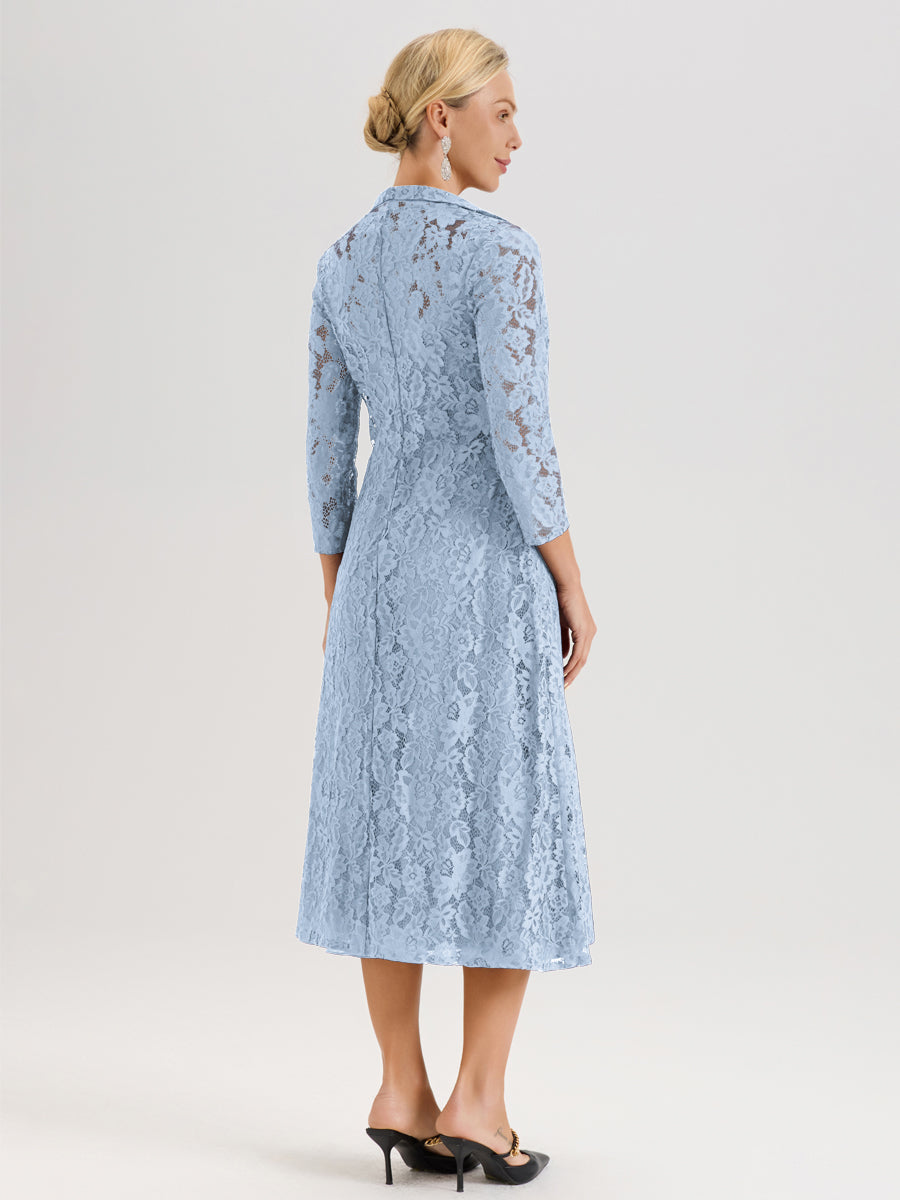 Cicinia Bleu Ciel Ensemble 2 Pièces Élégant Pour Mère De La Mariée Mi-Longue À Décolleté En V En Mousseline Et Dentelle