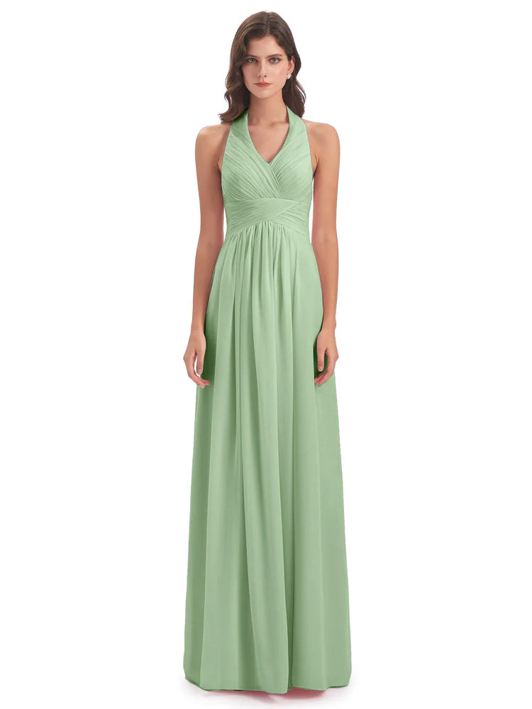 Robe De Demoiselle D'Honneur En Mousseline De Sauge Poussiéreuse Camila Licou Dos Nu Plis Robes Demoiselle D'Honneur