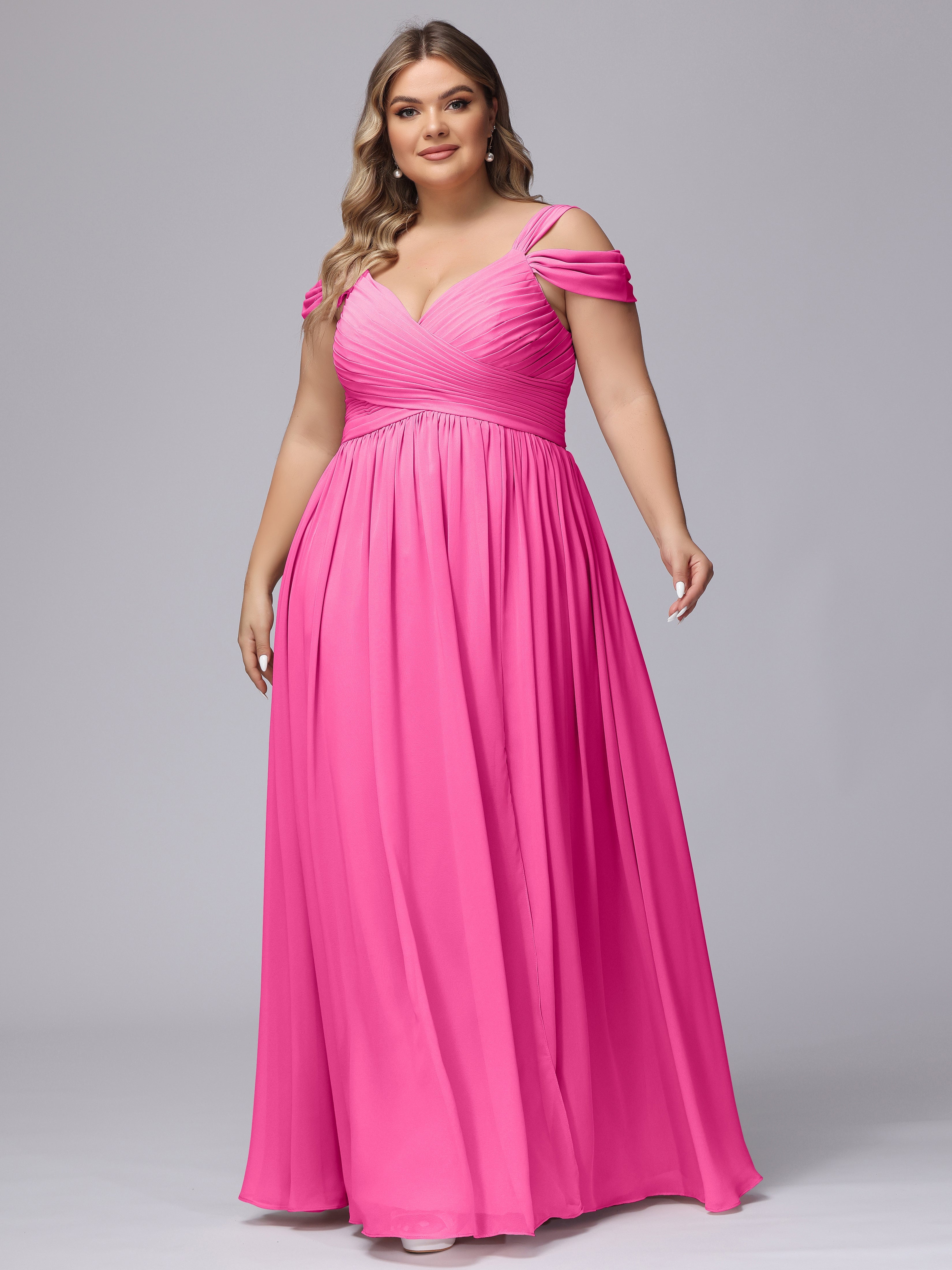 Robe Demoiselle D Honneur En Azalée Fendue Col V Dos En V Mousseline Robes Demoiselle D'Honneur Grande Taille