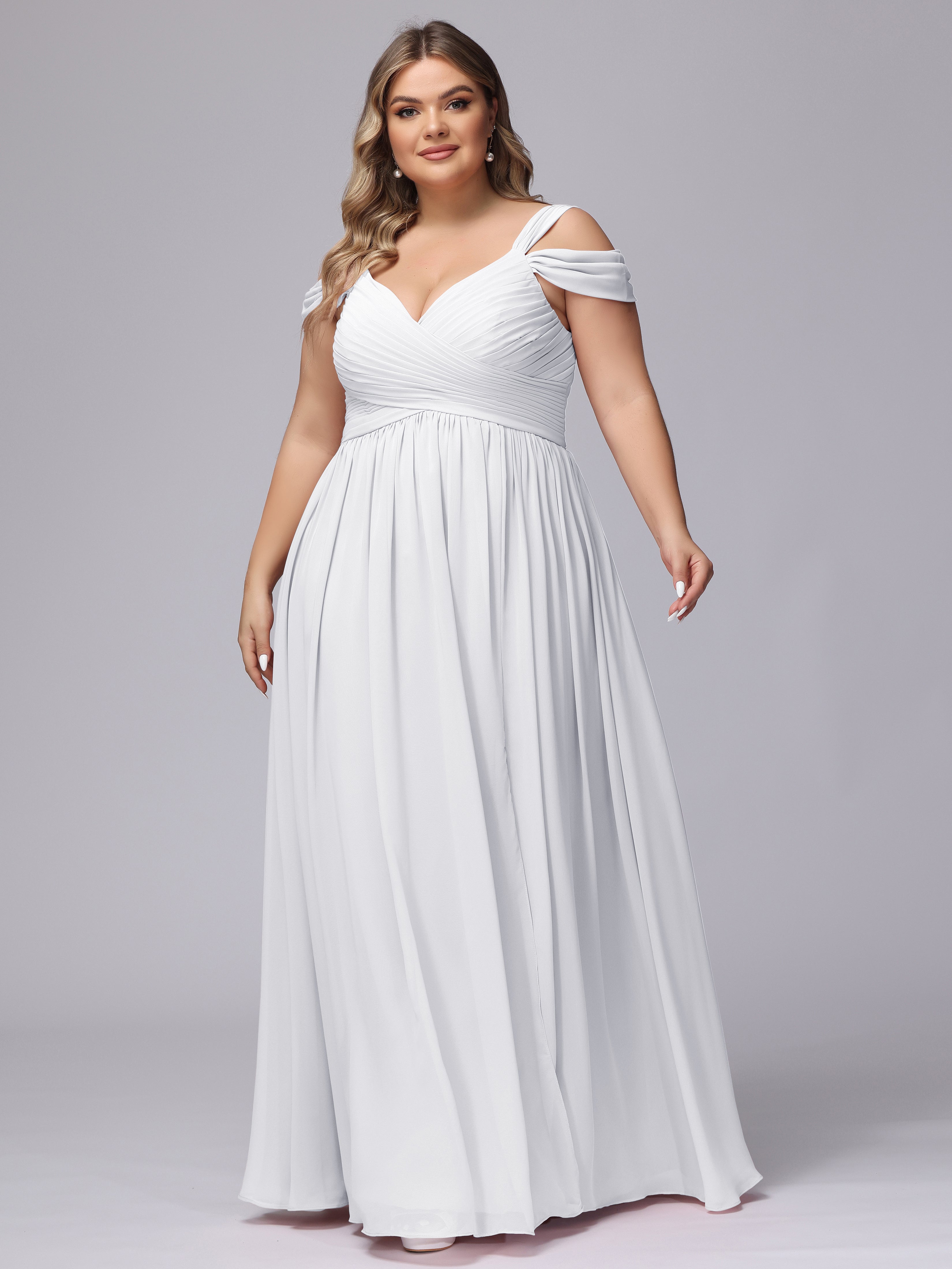 Robe Blanche Demoiselle D Honneur Fendue Col V Dos En V Mousseline Robes Demoiselle D'Honneur Grande Taille