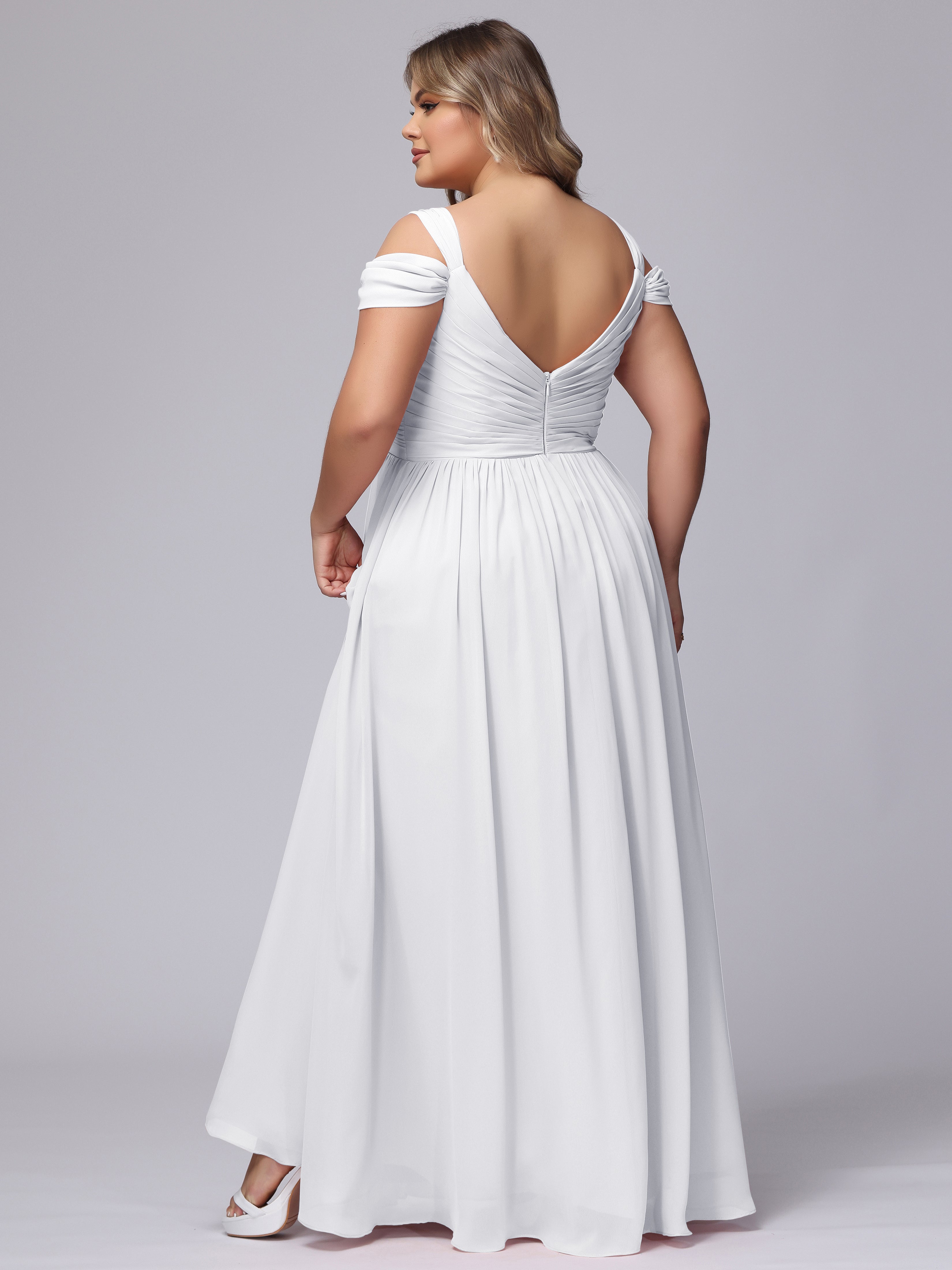 Robe Blanche Demoiselle D Honneur Fendue Col V Dos En V Mousseline Robes Demoiselle D'Honneur Grande Taille