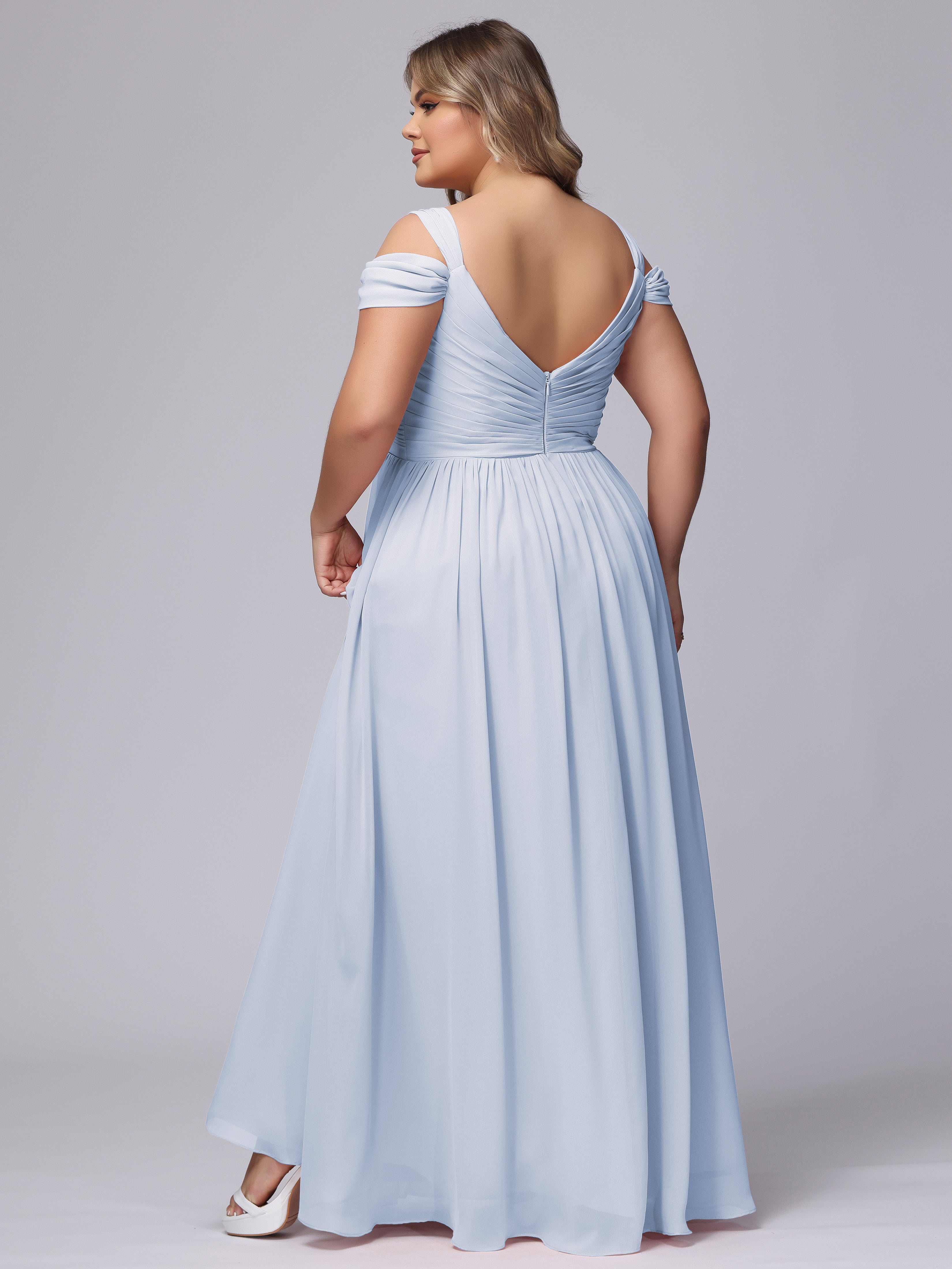 Robes De Demoiselle D'Honneur Bleu Ciel Fendue Col V Dos En V Mousseline Robes Demoiselle D'Honneur Grande Taille