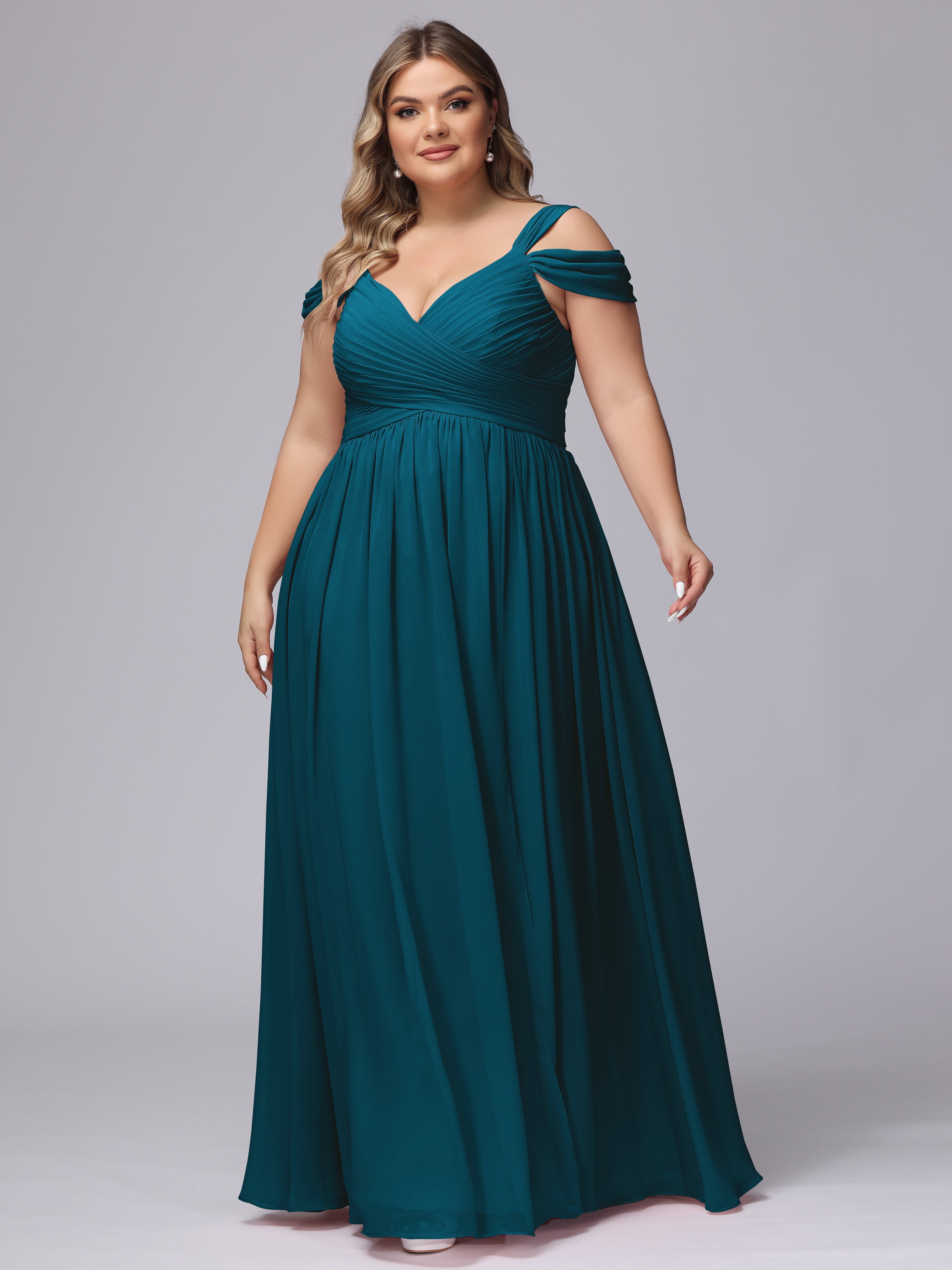 Robes De Demoiselle D'Honneur Bleu Encre Fendue Col V Dos En V Mousseline Robes Demoiselle D'Honneur Grande Taille