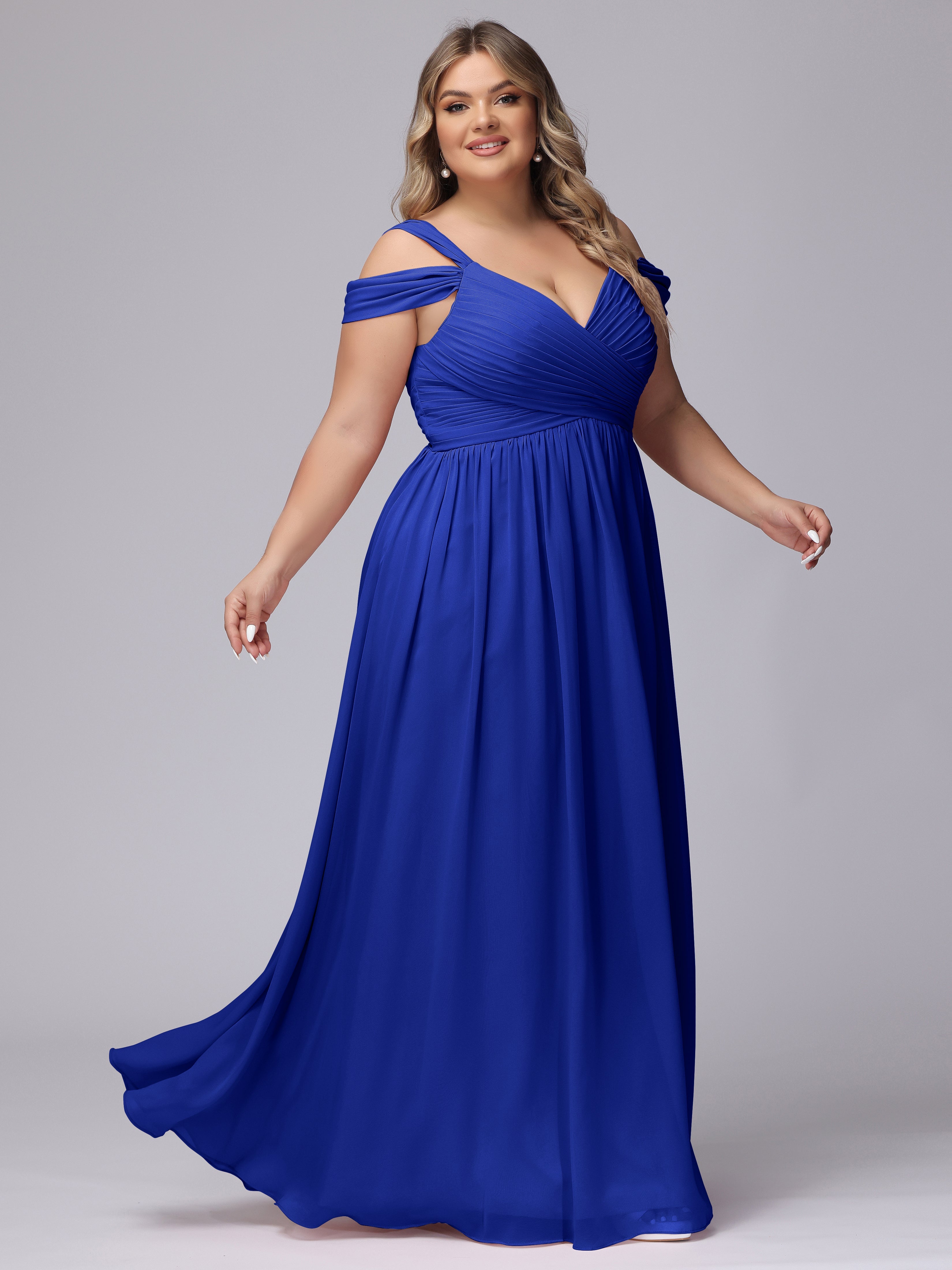 Robe Demoiselle D Honneur Bleu Royal Fendue Col V Dos En V Mousseline Robes Demoiselle D'Honneur Grande Taille
