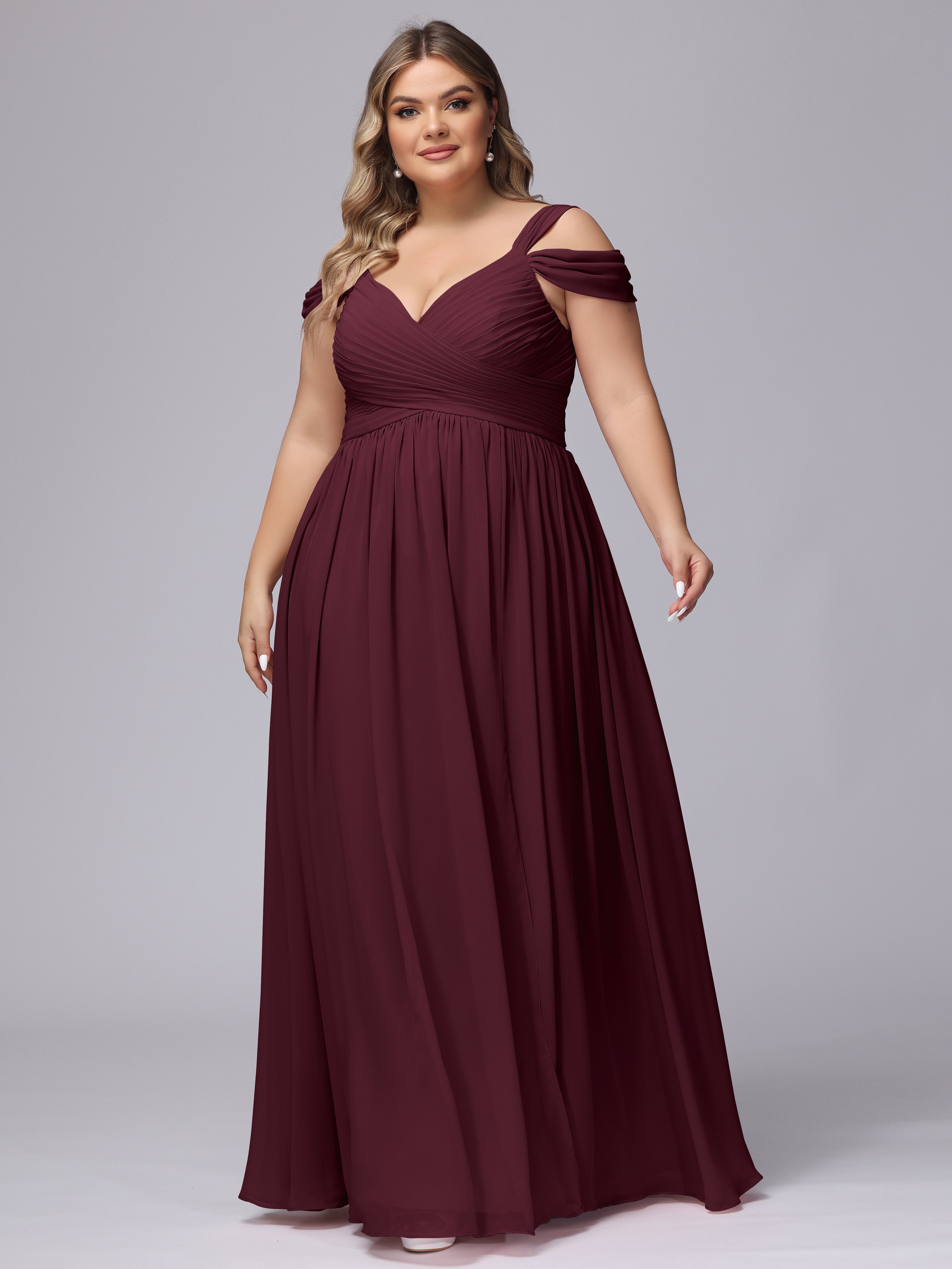 Robes De Demoiselle D'Honneur Cabernet Fendue Col V Dos En V Mousseline Robes Demoiselle D'Honneur Grande Taille