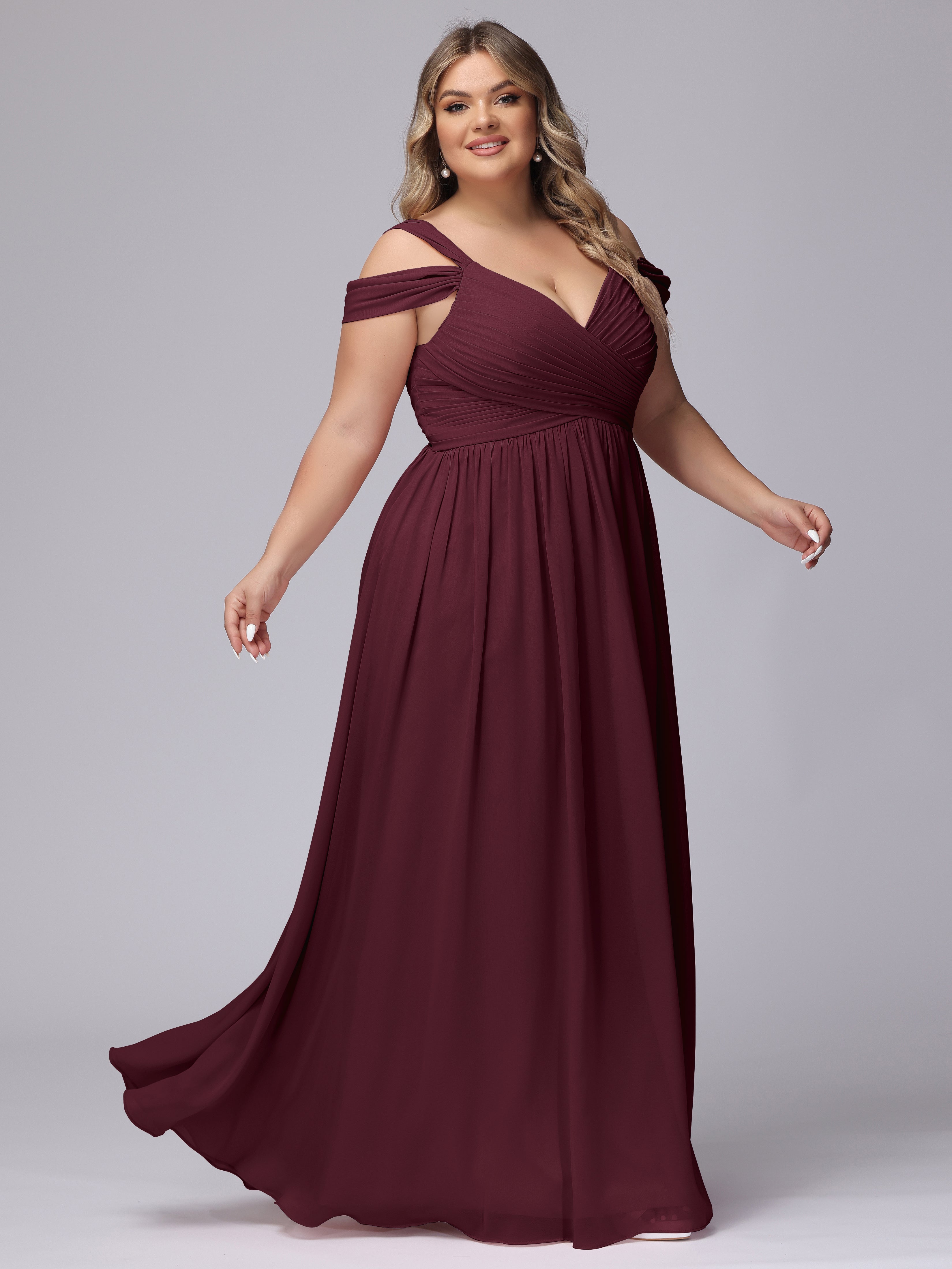 Robes De Demoiselle D'Honneur Cabernet Fendue Col V Dos En V Mousseline Robes Demoiselle D'Honneur Grande Taille