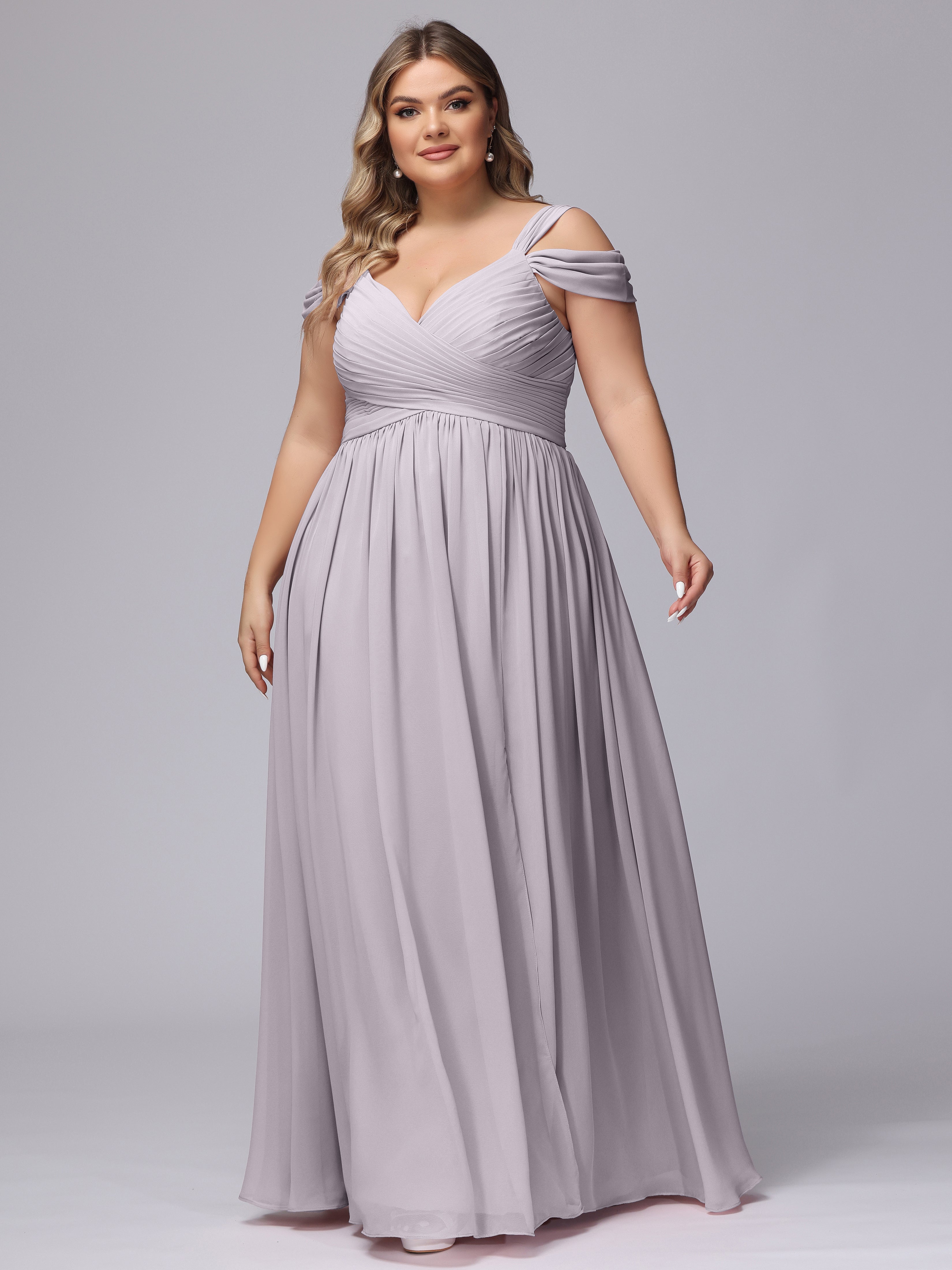 Robes De Demoiselle D'Honneur Couleur Crépuscule Fendue Col V Dos En V Mousseline Robes Demoiselle D'Honneur Grande Taille