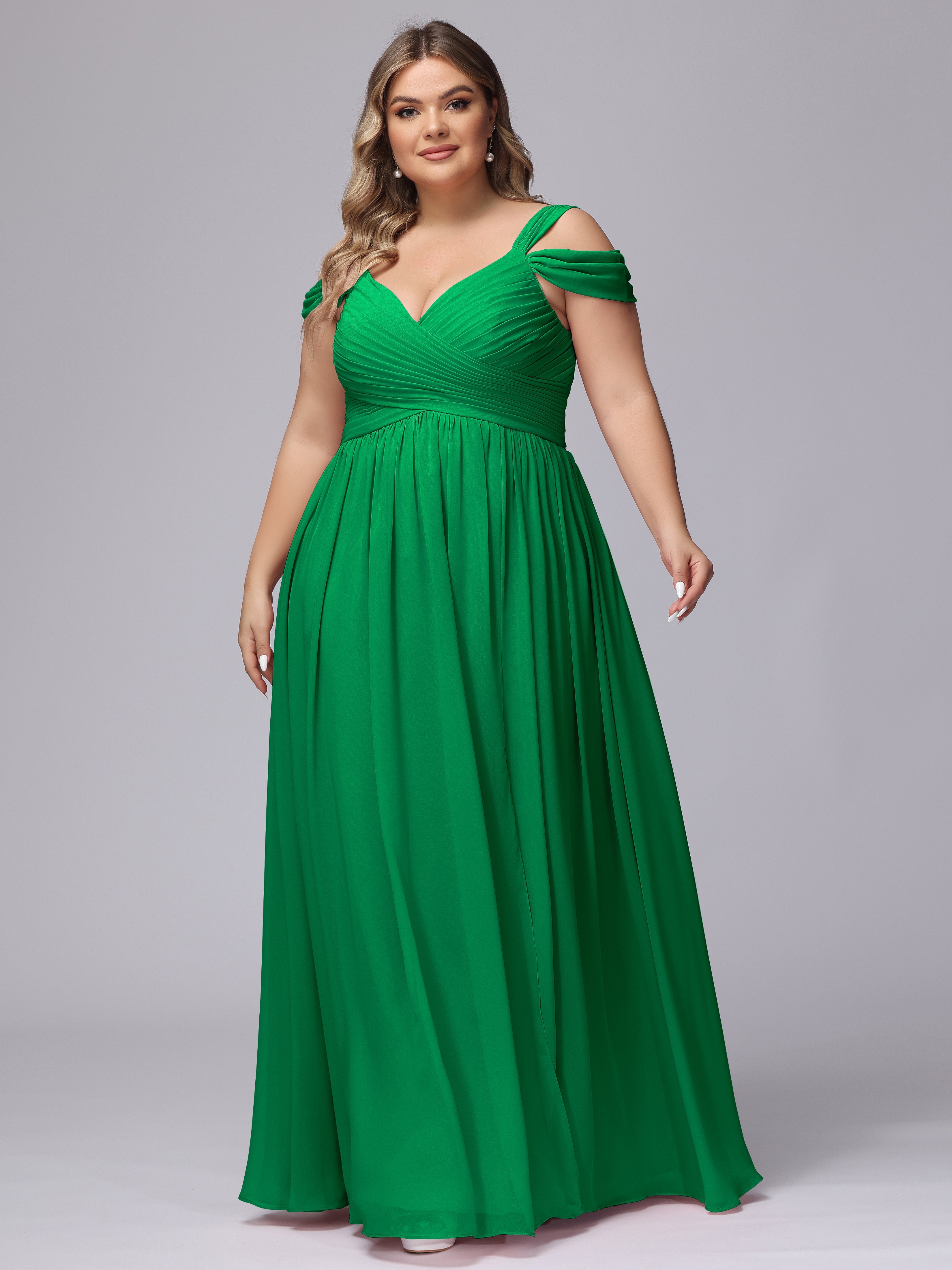 Robes De Demoiselle D'Honneur Vert Émeraude Foncé Fendue Col V Dos En V Mousseline Robes Demoiselle D'Honneur Grande Taille