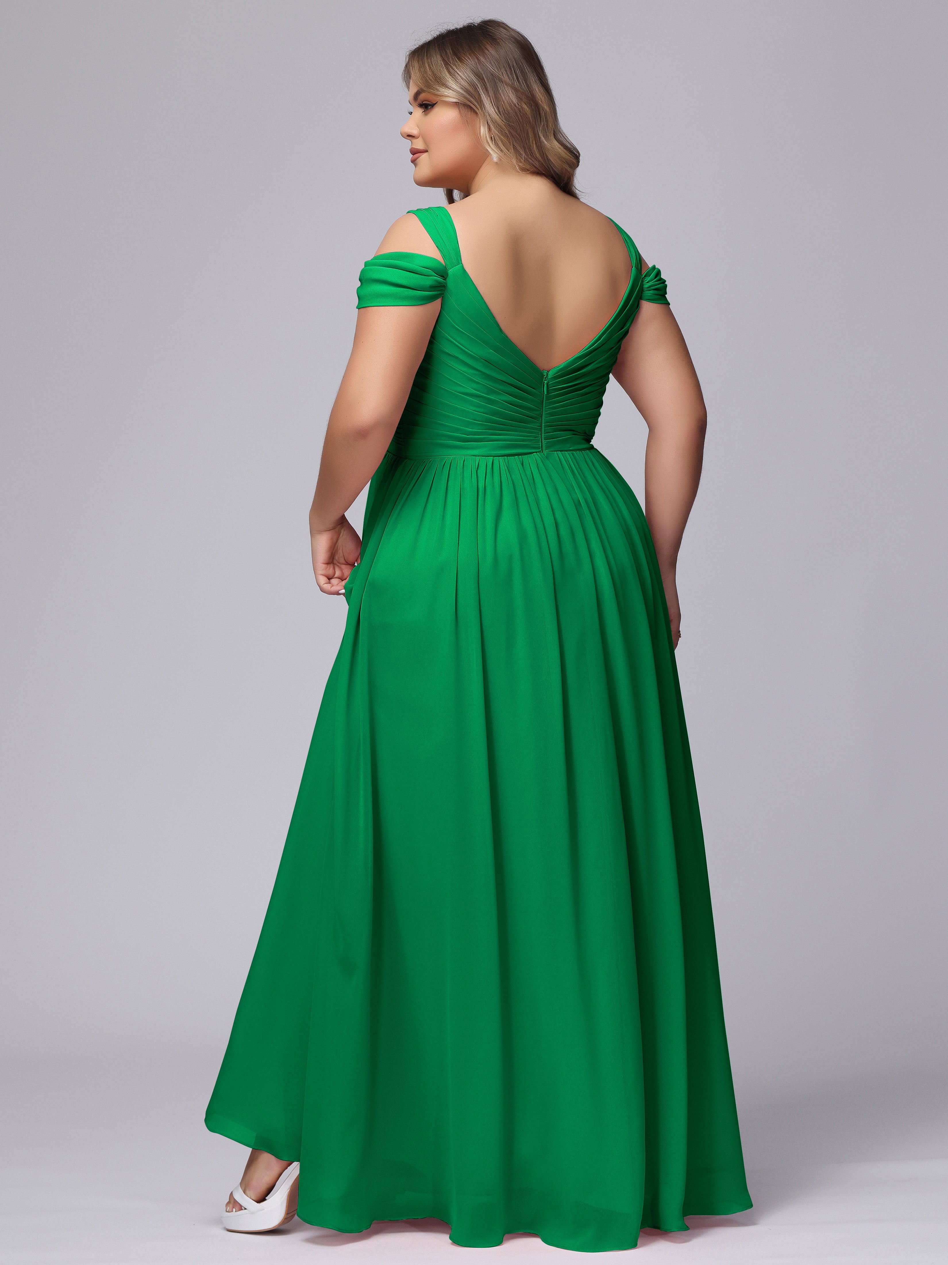 Robes De Demoiselle D'Honneur Vert Émeraude Foncé Fendue Col V Dos En V Mousseline Robes Demoiselle D'Honneur Grande Taille