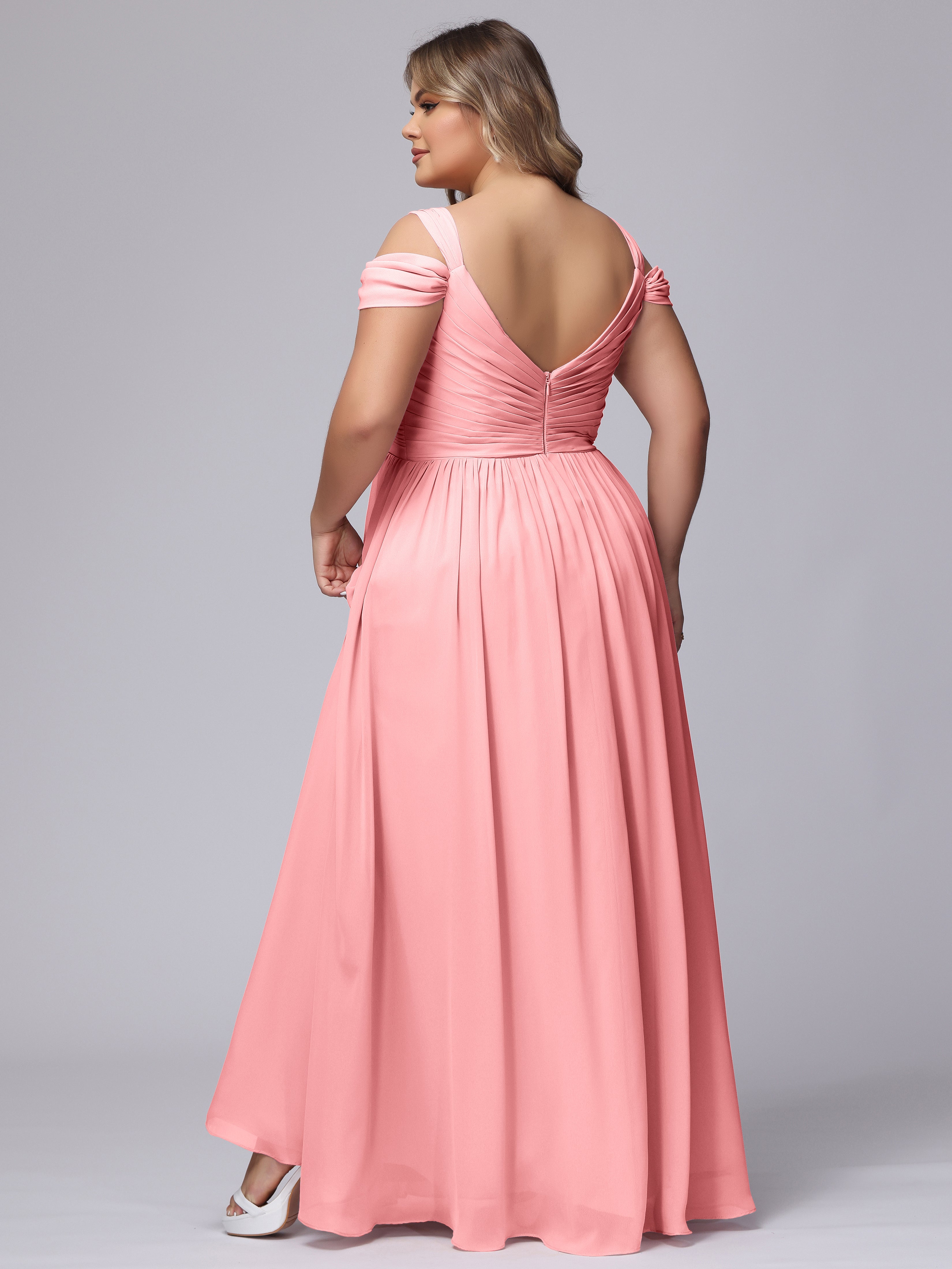 Robes De Demoiselle D'Honneur En Flamant Fendue Col V Dos En V Mousseline Robes Demoiselle D'Honneur Grande Taille