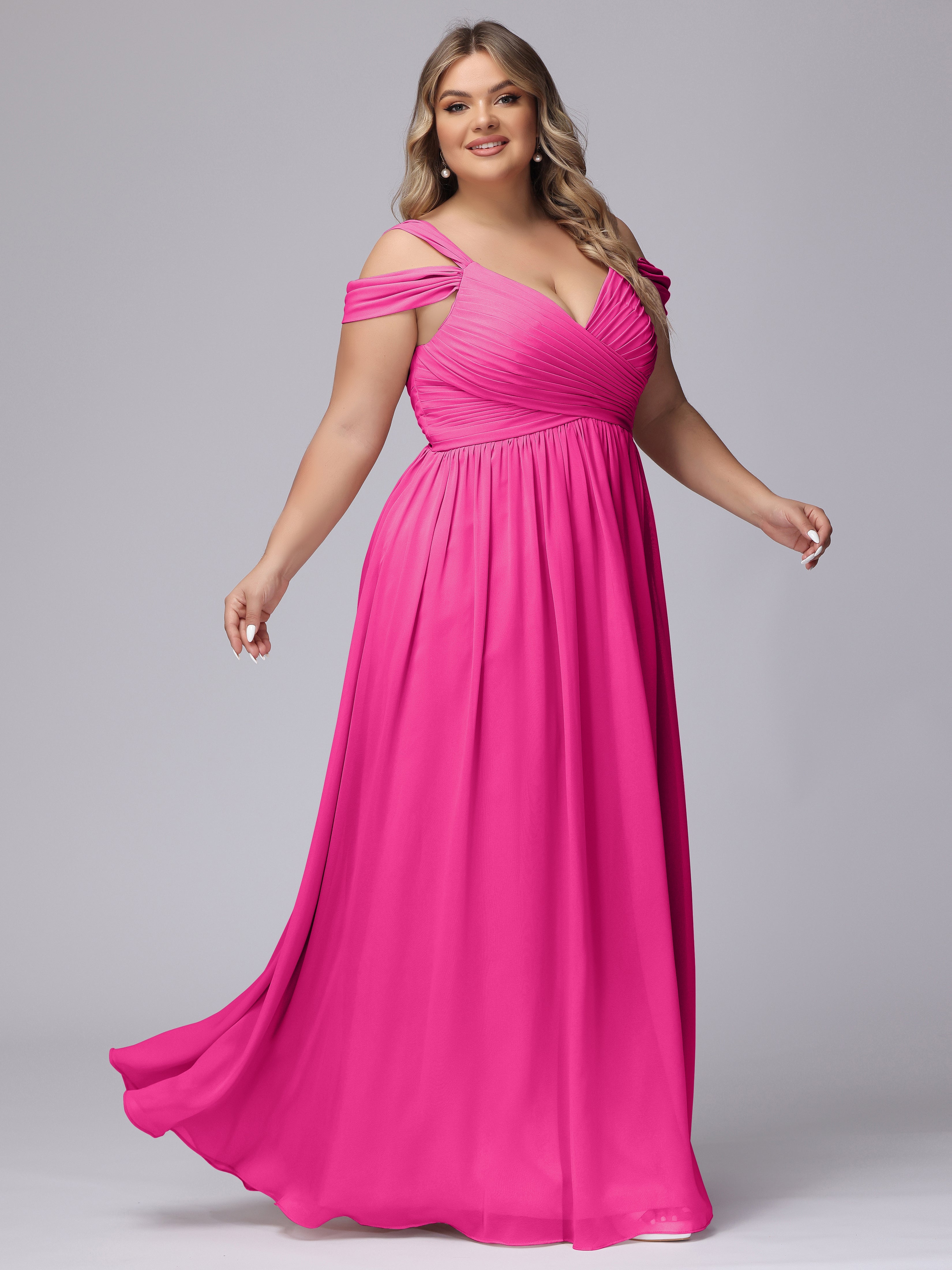 Robes De Demoiselle D'Honneur Couleur Fuchsia Rose Fendue Col V Dos En V Mousseline Robes Demoiselle D'Honneur Grande Taille