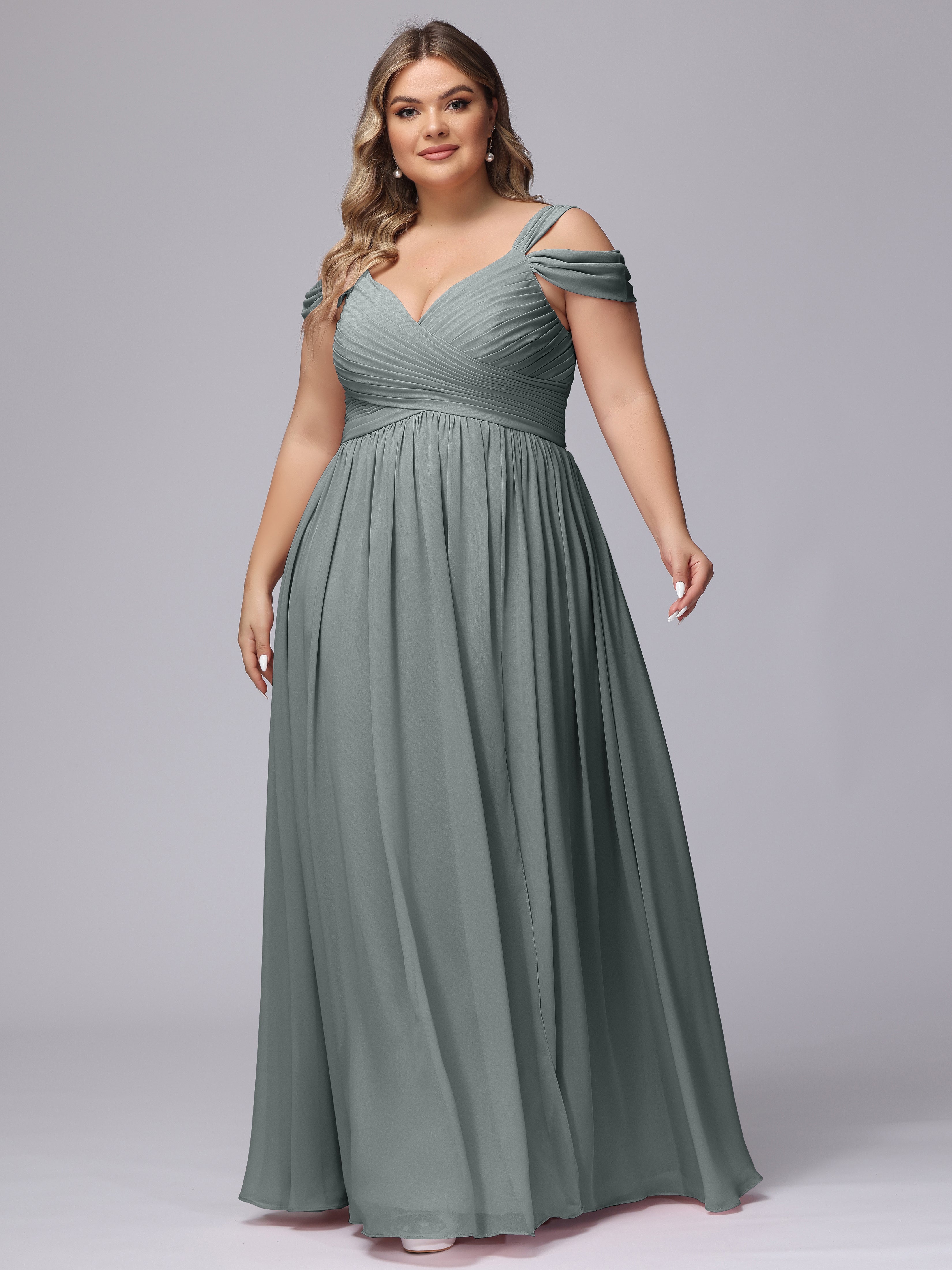 Robe Demoiselle D Honneur Grise Fendue Col V Dos En V Mousseline Robes Demoiselle D'Honneur Grande Taille