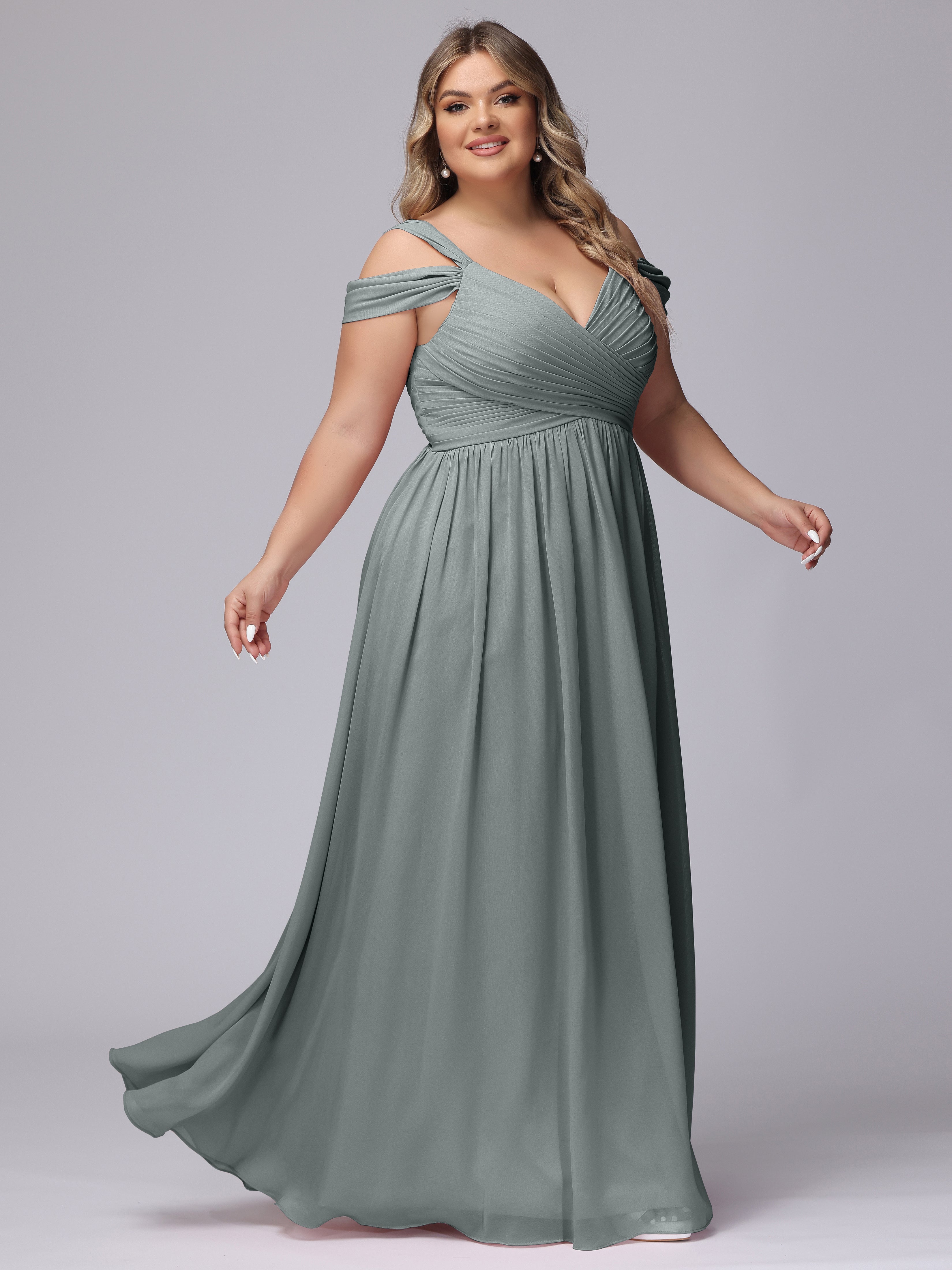 Robe Demoiselle D Honneur Grise Fendue Col V Dos En V Mousseline Robes Demoiselle D'Honneur Grande Taille