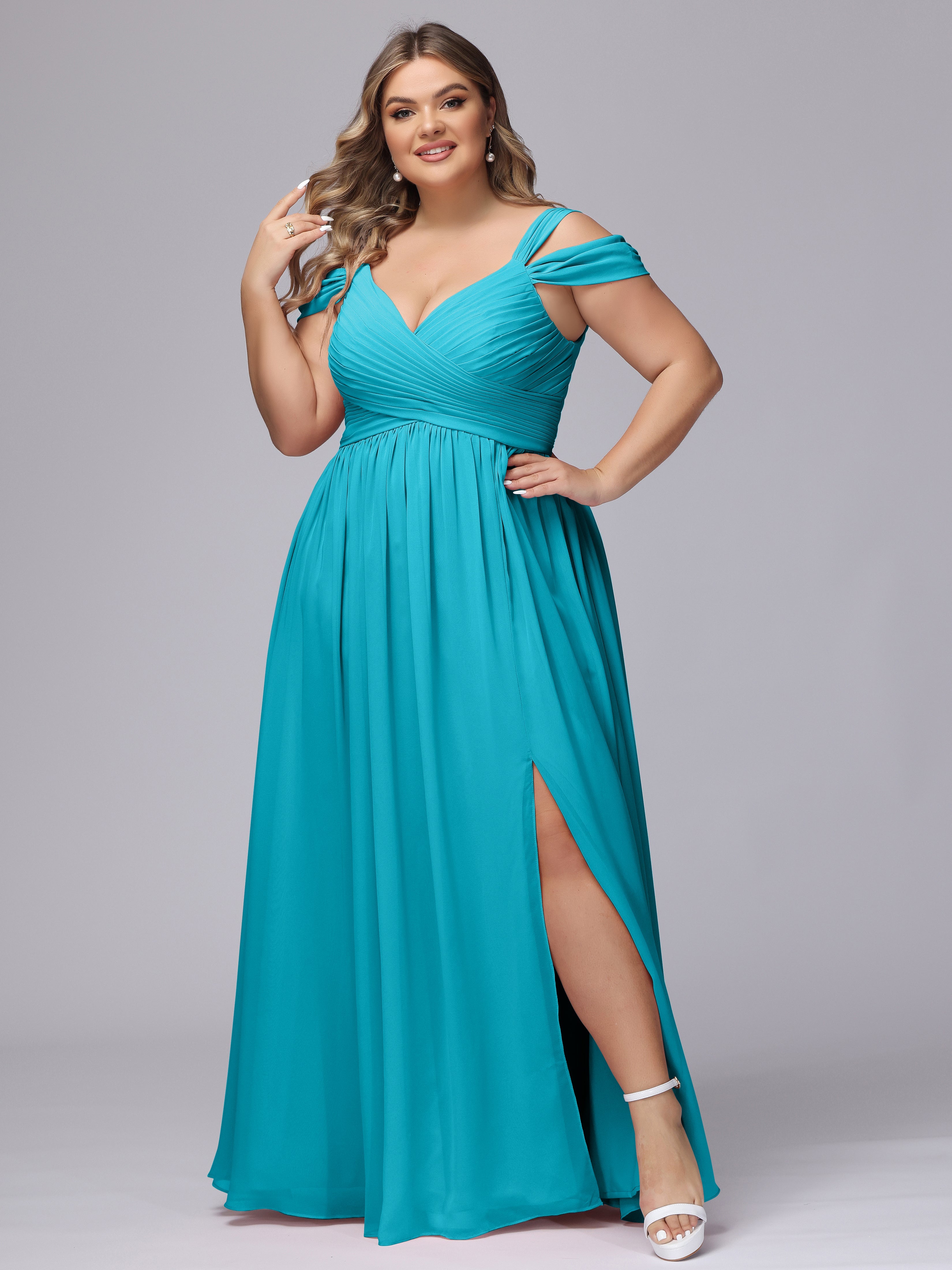 Robes De Demoiselle D'Honneur Jade Fendue Col V Dos En V Mousseline Robes Demoiselle D'Honneur Grande Taille