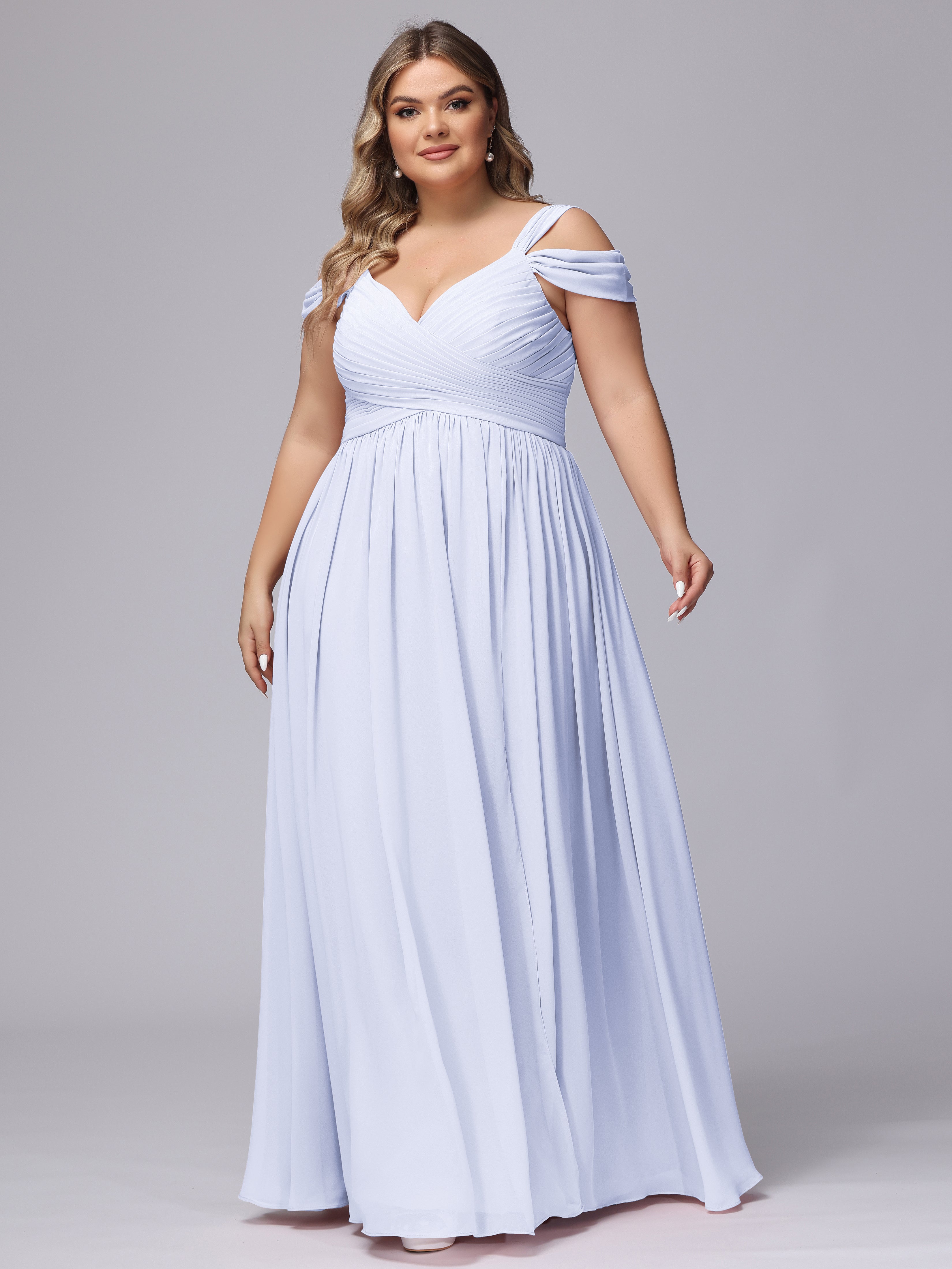 Robe De Demoiselle D'Honneur Lavande Fendue Col V Dos En V Mousseline Robes Demoiselle D'Honneur Grande Taille