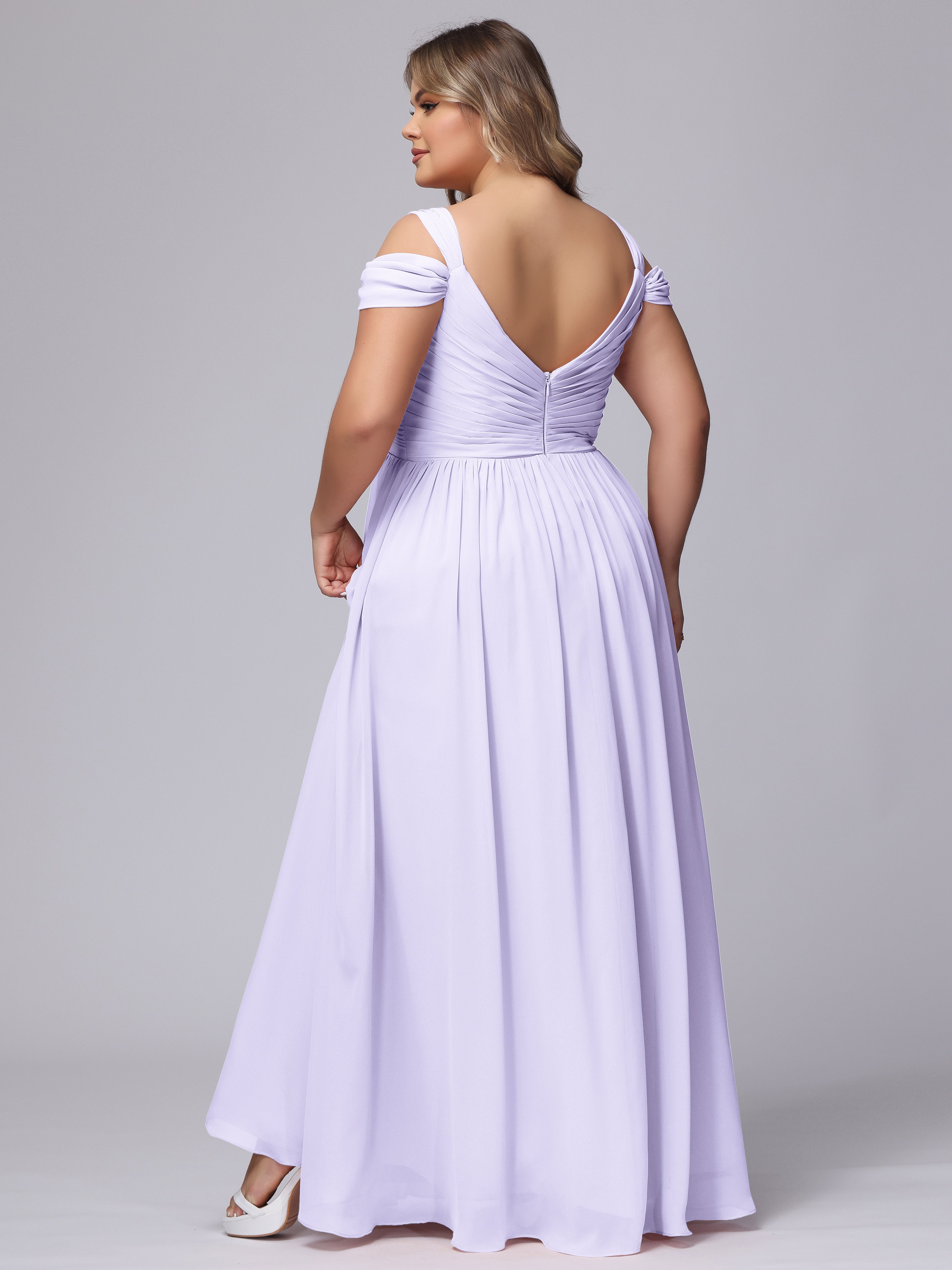 Robe Demoiselle D Honneur Lilas Fendue Col V Dos En V Mousseline Robes Demoiselle D'Honneur Grande Taille