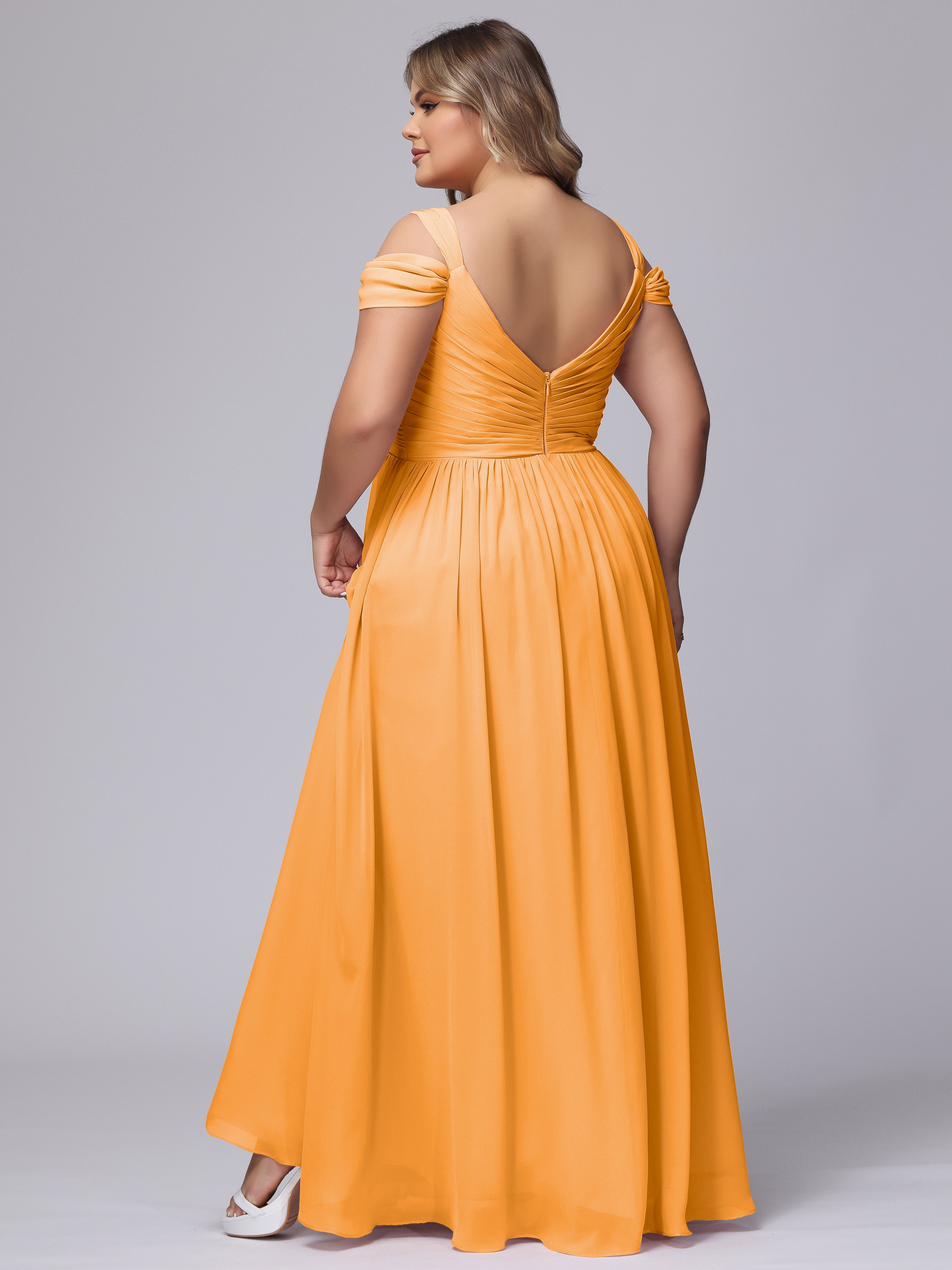 Robes De Demoiselle D'Honneur Mandarine Fendue Col V Dos En V Mousseline Robes Demoiselle D'Honneur Grande Taille