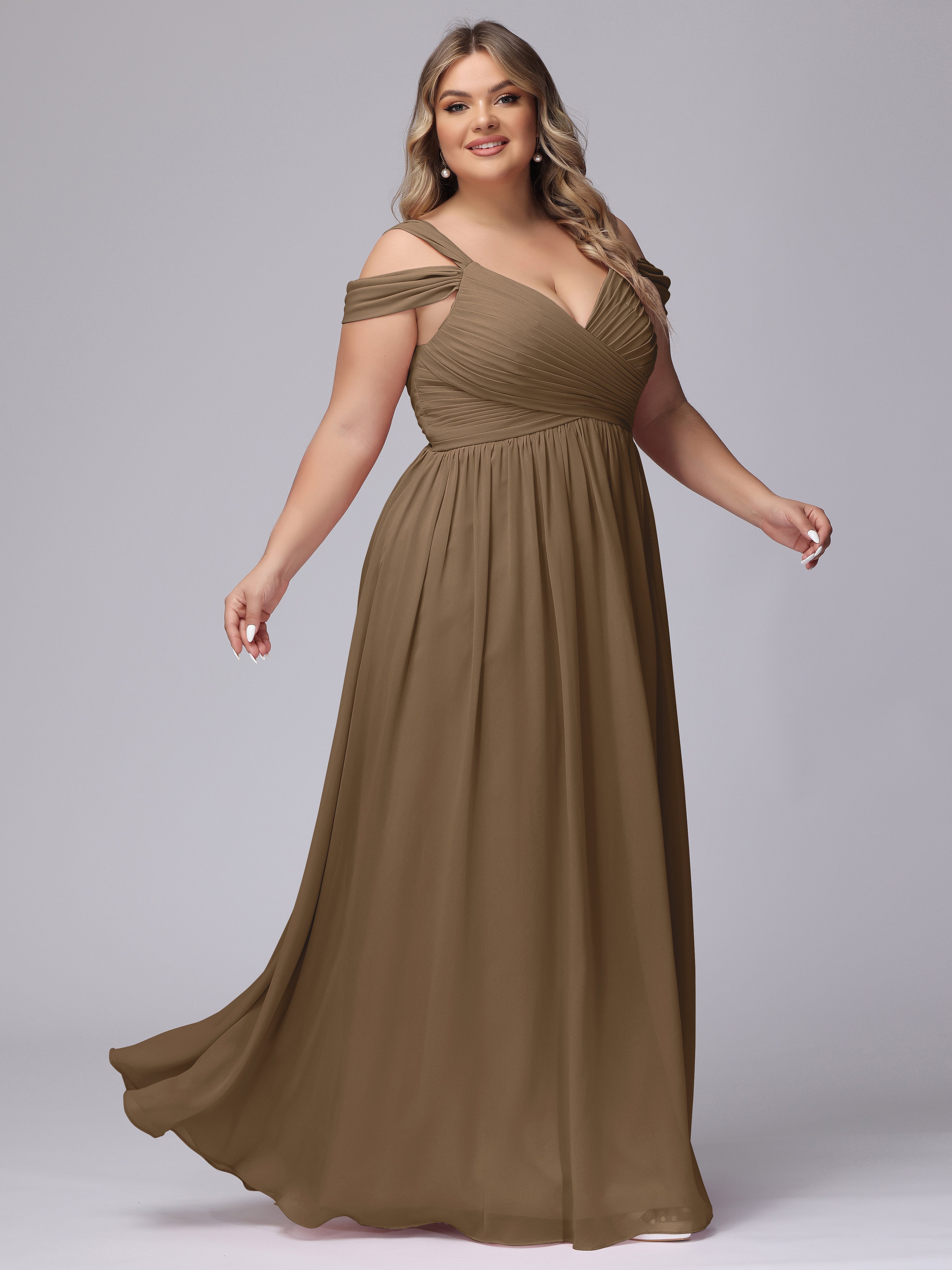 Robe De Demoiselle D'Honneur Moka Fendue Col V Dos En V Mousseline Robes Demoiselle D'Honneur Grande Taille