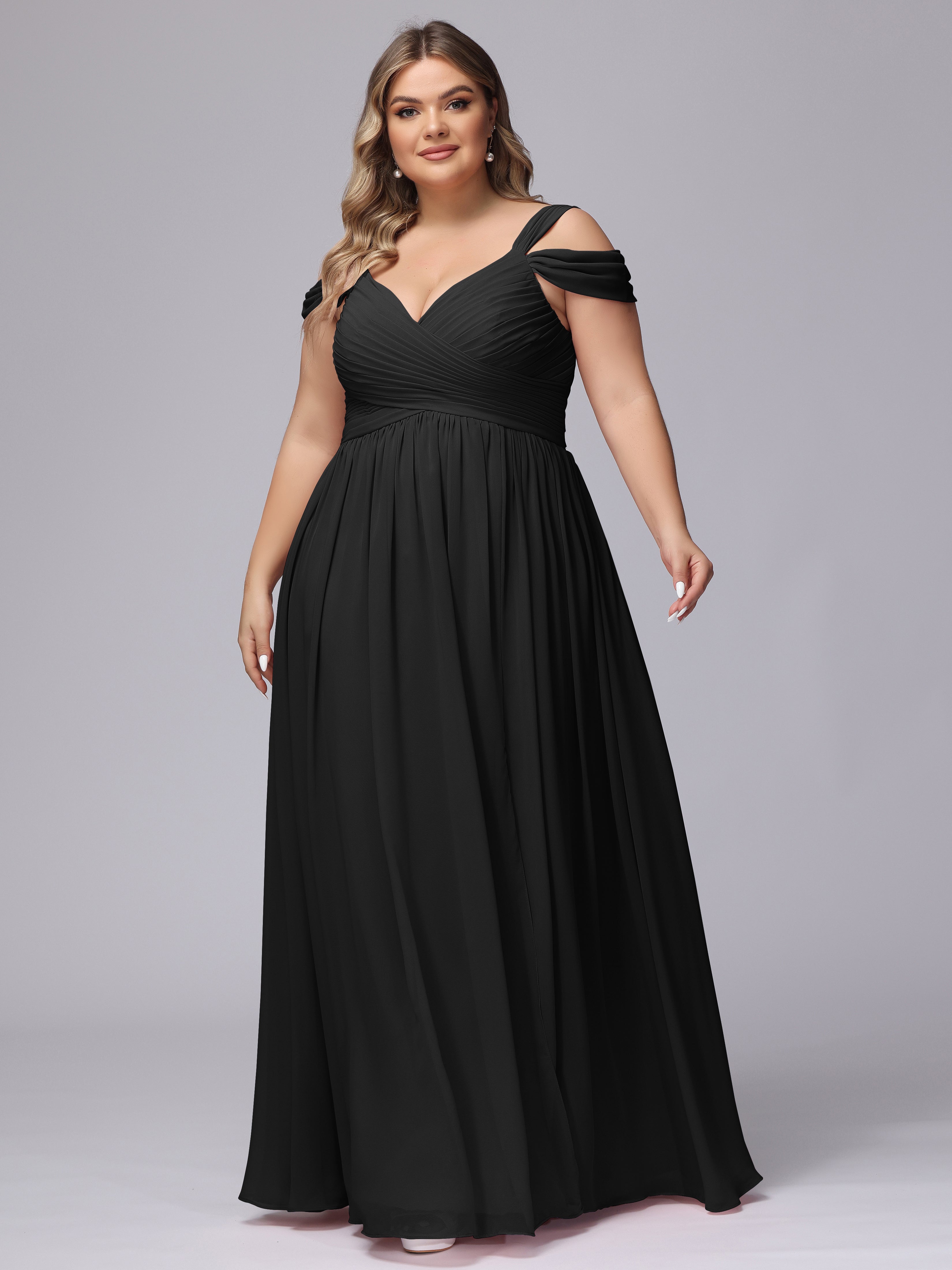 Robe Noir Demoiselle D Honneur Fendue Col V Dos En V Mousseline Robes Demoiselle D'Honneur Grande Taille