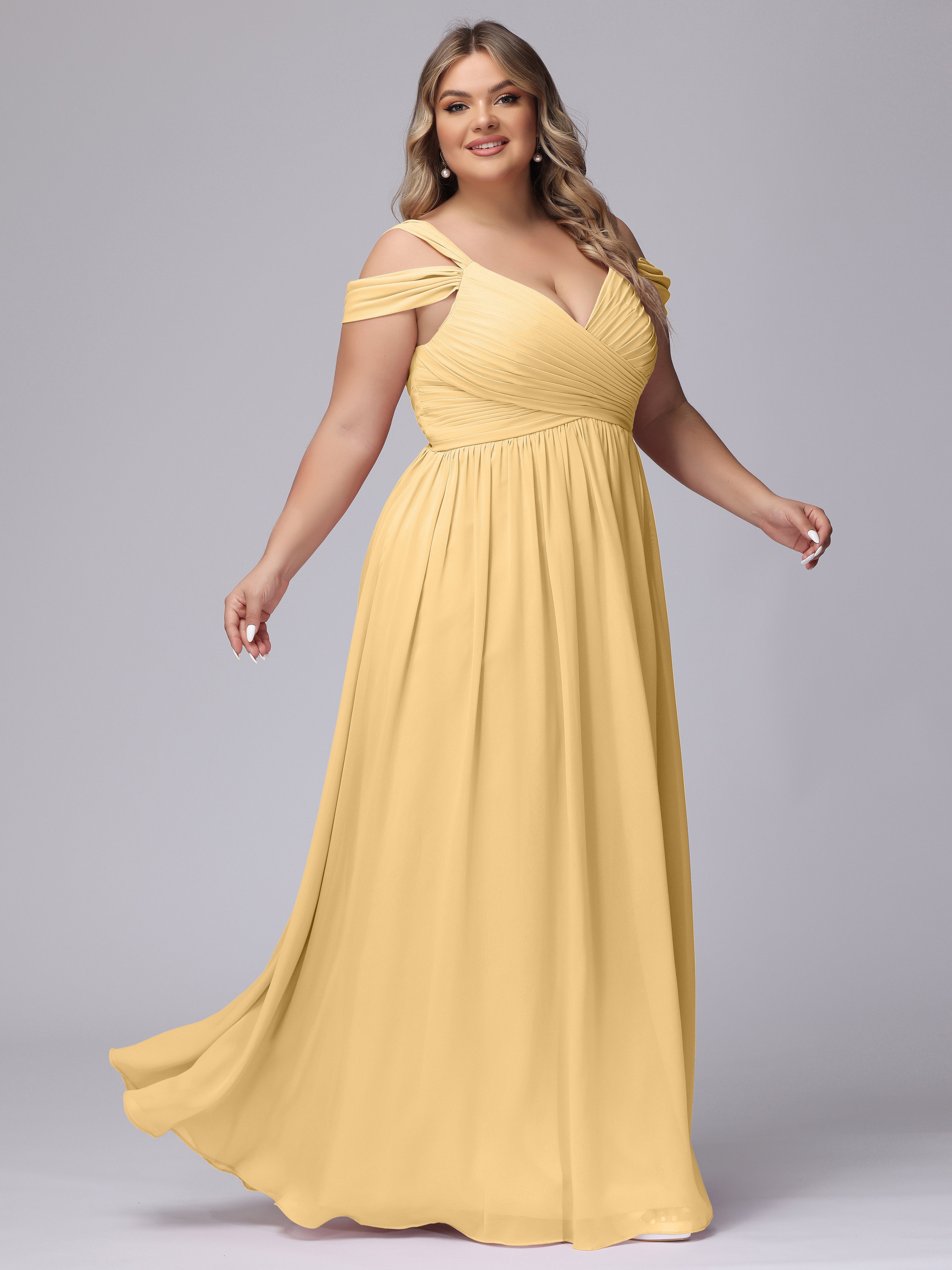 Robe De Demoiselle D'Honneur En Or Fendue Col V Dos En V Mousseline Robes Demoiselle D'Honneur Grande Taille