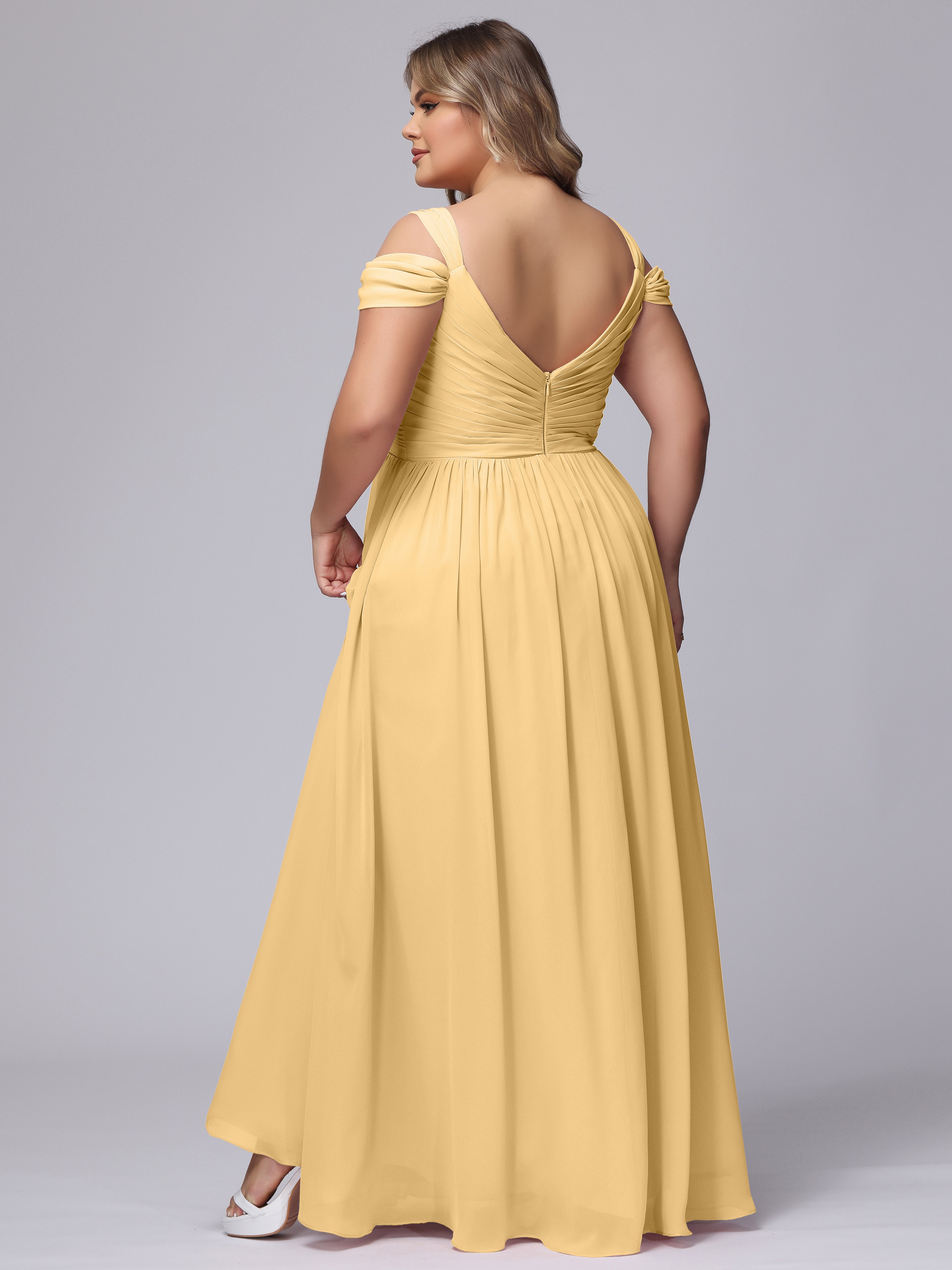 Robe De Demoiselle D'Honneur En Or Fendue Col V Dos En V Mousseline Robes Demoiselle D'Honneur Grande Taille