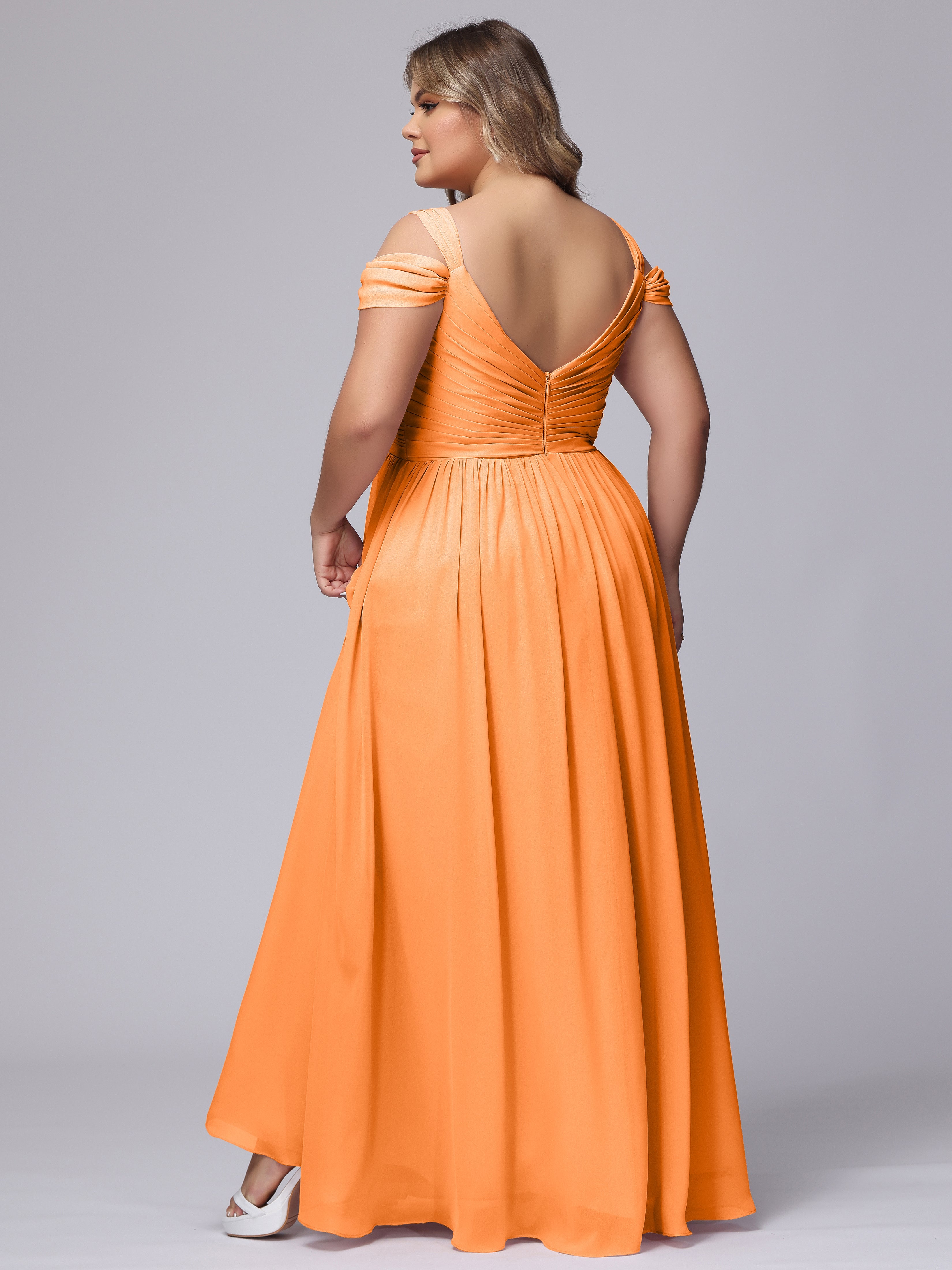 Robe Demoiselle Dhonneur Orange Fendue Col V Dos En V Mousseline Robes Demoiselle D'Honneur Grande Taille