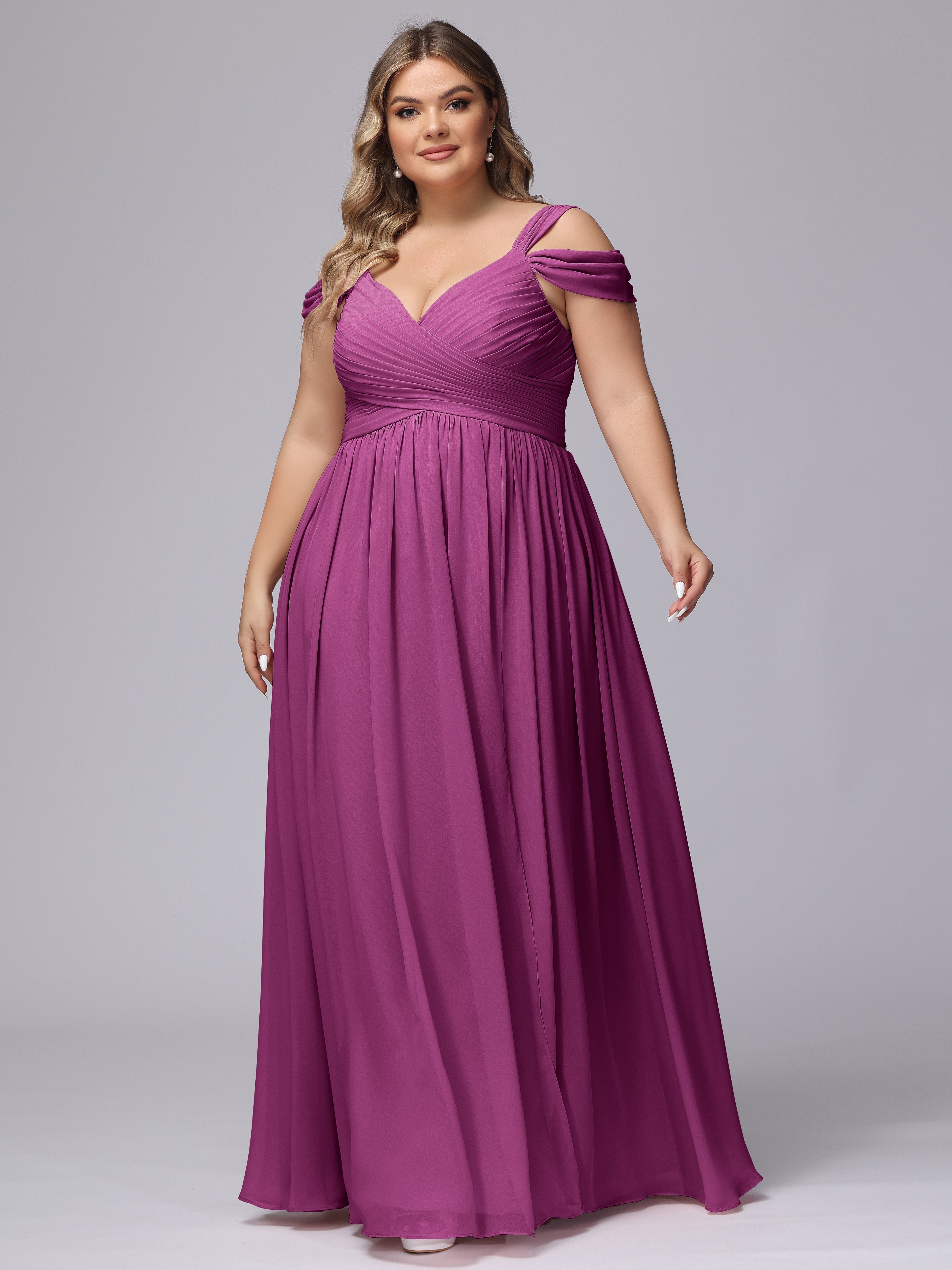 Robes De Demoiselle D'Honneur Orchidée Fendue Col V Dos En V Mousseline Robes Demoiselle D'Honneur Grande Taille