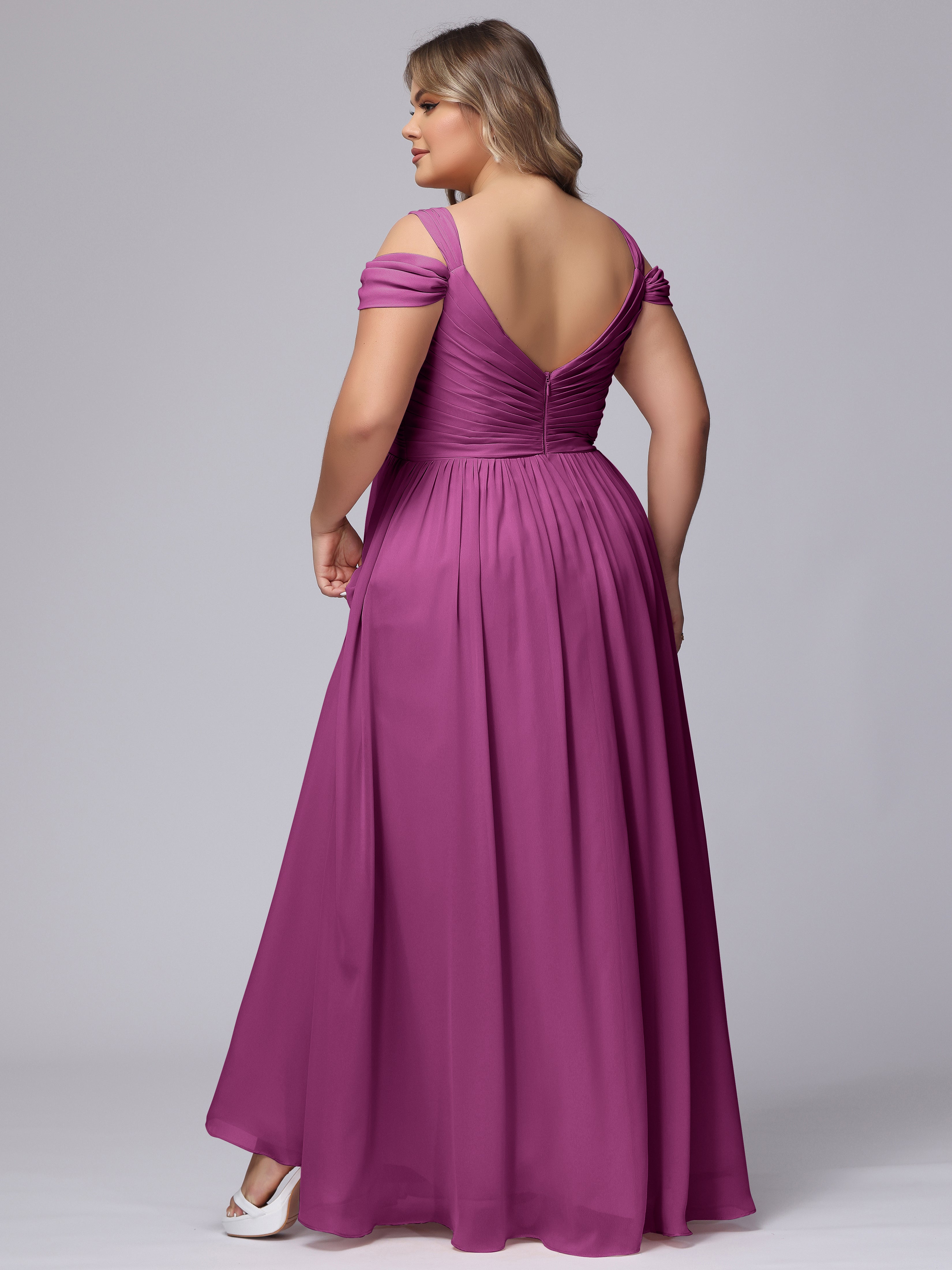 Robes De Demoiselle D'Honneur Orchidée Fendue Col V Dos En V Mousseline Robes Demoiselle D'Honneur Grande Taille